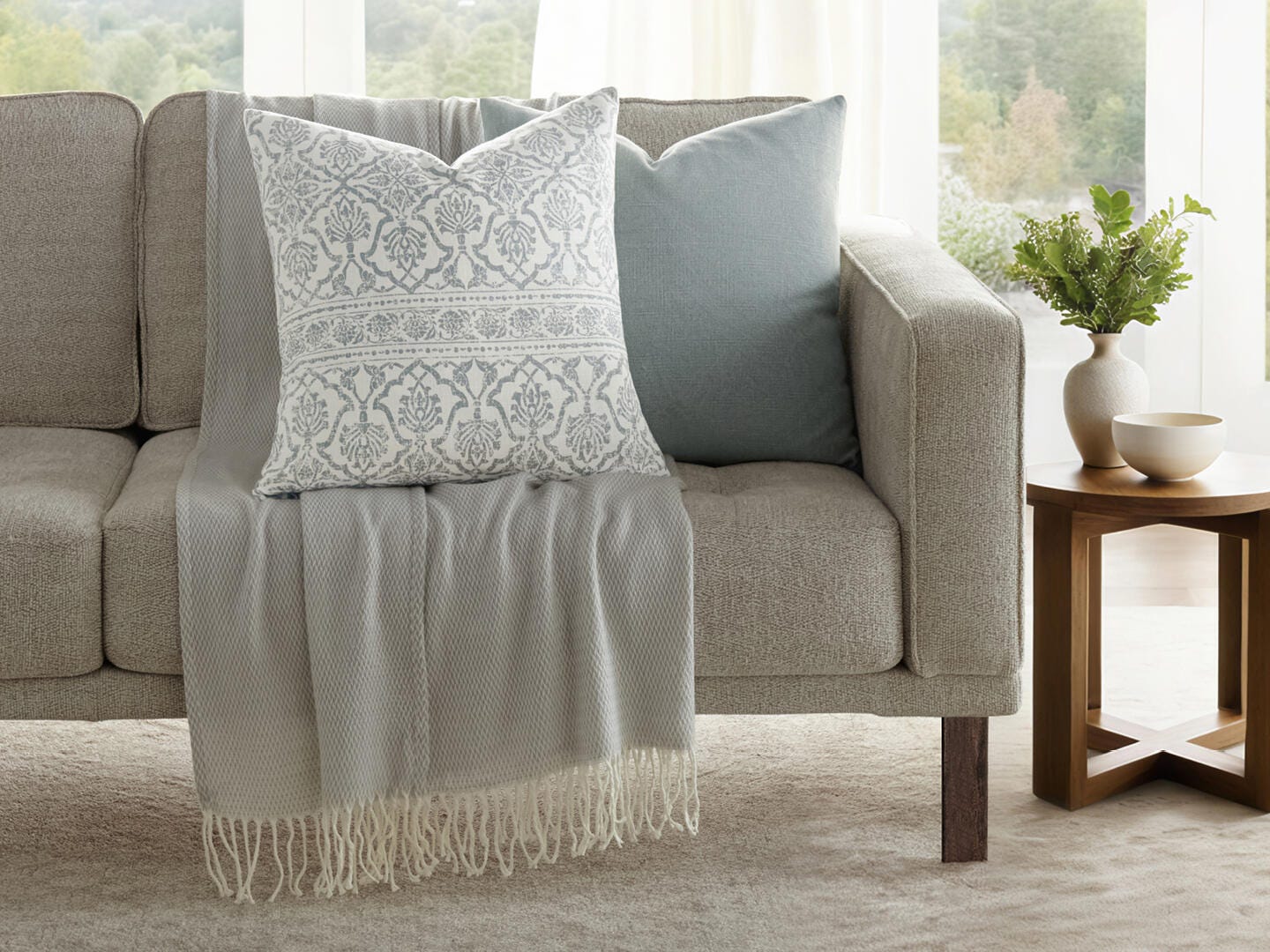 iEnjoy Home Damask Print Decorative Throw Pillow, Artic, large