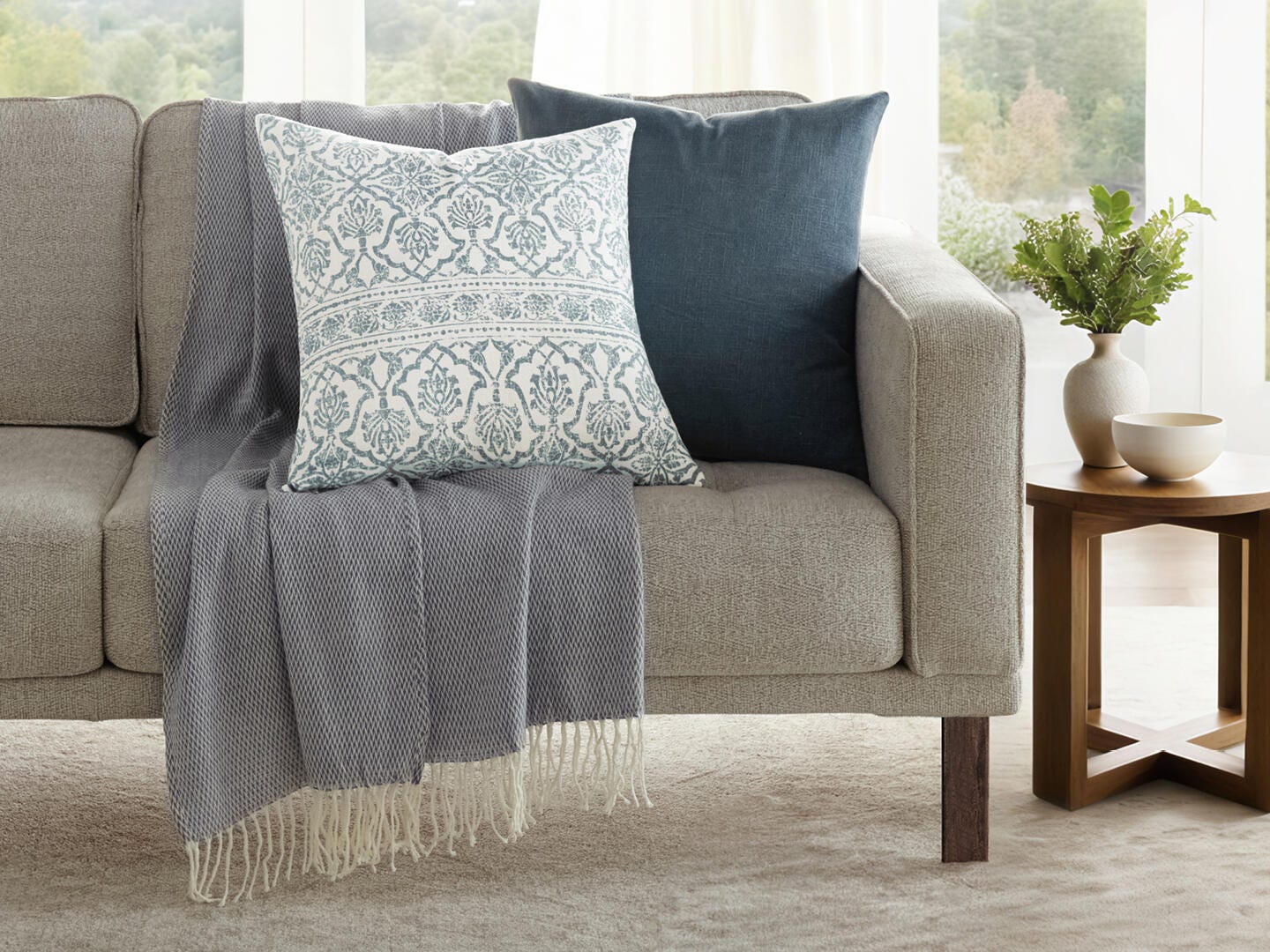 iEnjoy Home Damask Print Decorative Throw Pillow, Light Blue, large