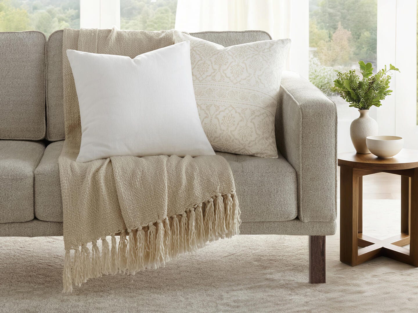 iEnjoy Home Damask Print Decorative Throw Pillow, Natural, large