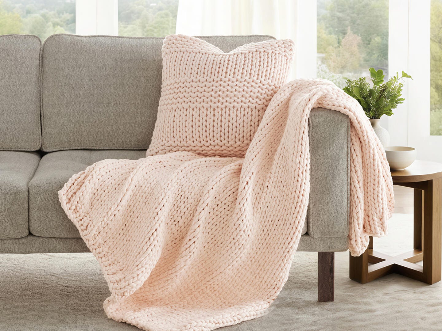 iEnjoy Home Chunky Decorative Throw Pillow, Blush, large