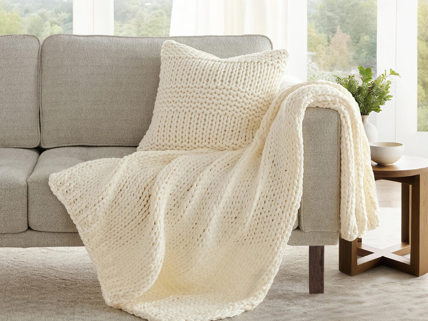 iEnjoy Home Chunky Decorative Throw Pillow, Ivory, large