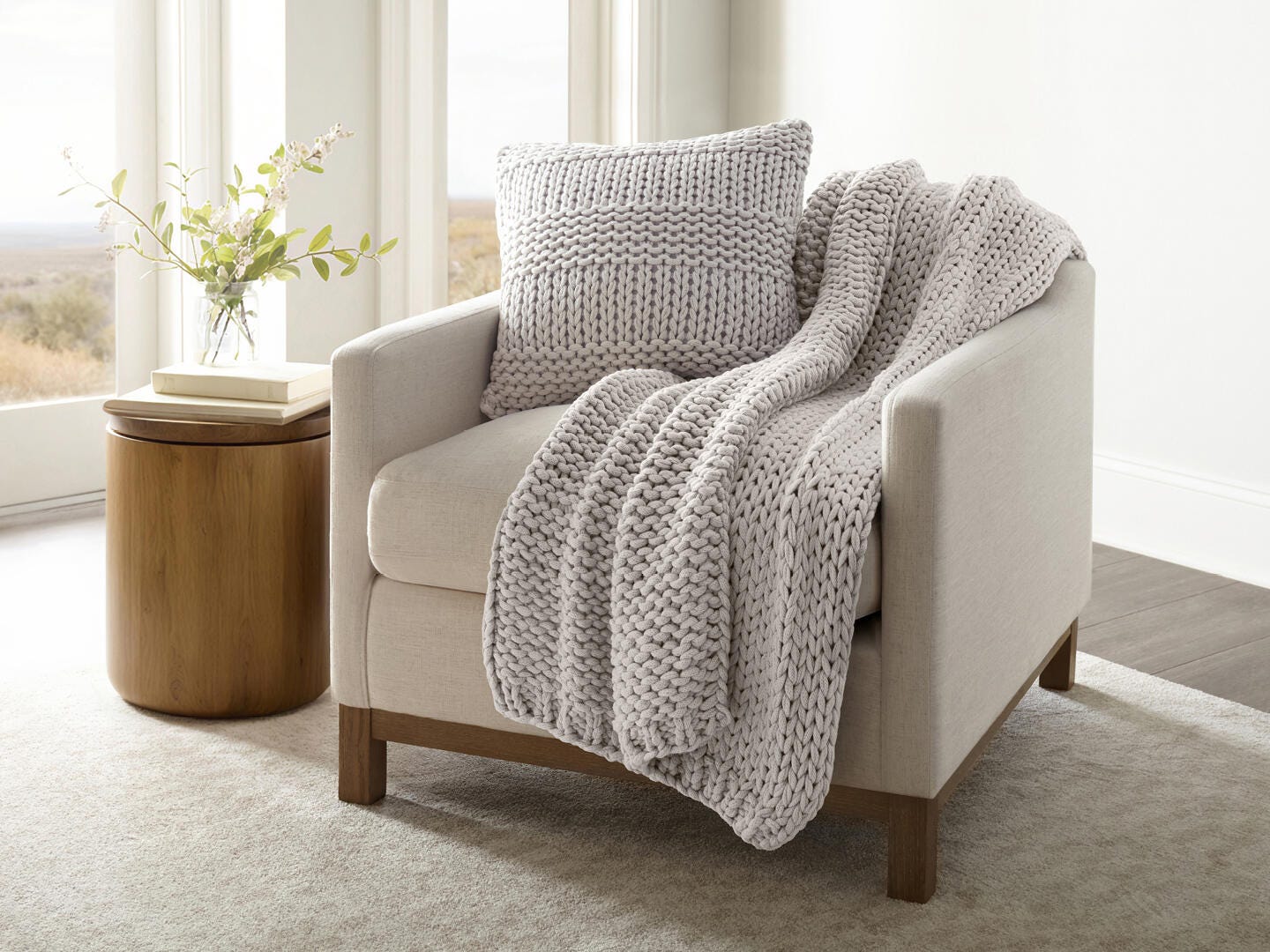 iEnjoy Home Chunky Decorative Throw Pillow, Light Gray, rollover