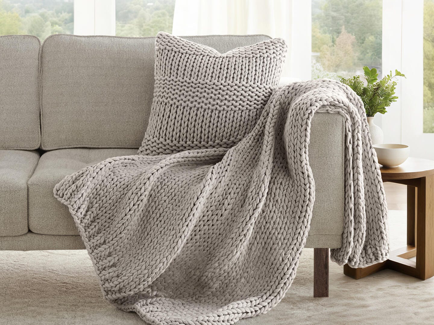 iEnjoy Home Chunky Decorative Throw Pillow, Light Gray, large