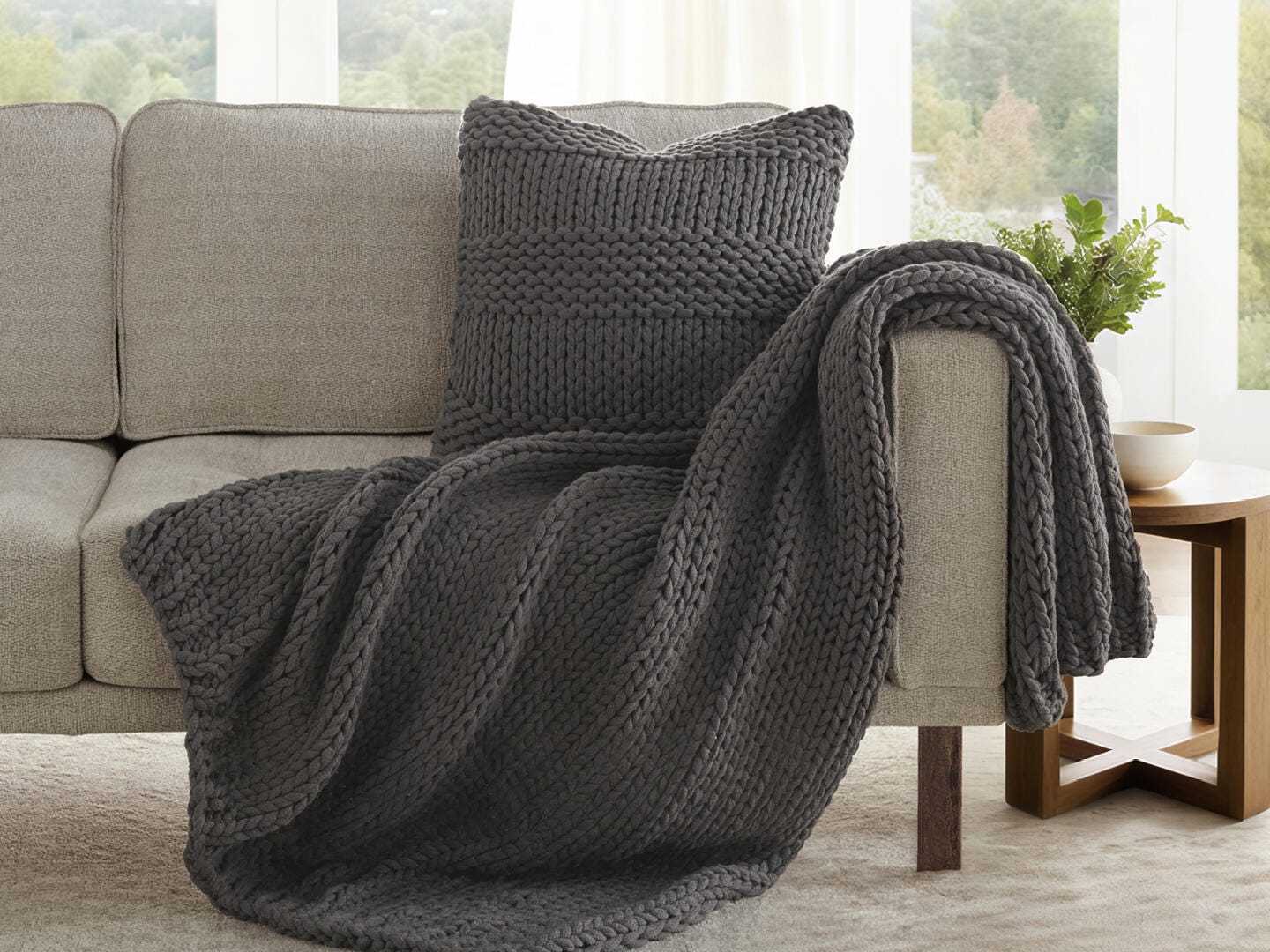 iEnjoy Home Chunky Decorative Throw Pillow, Gray, large