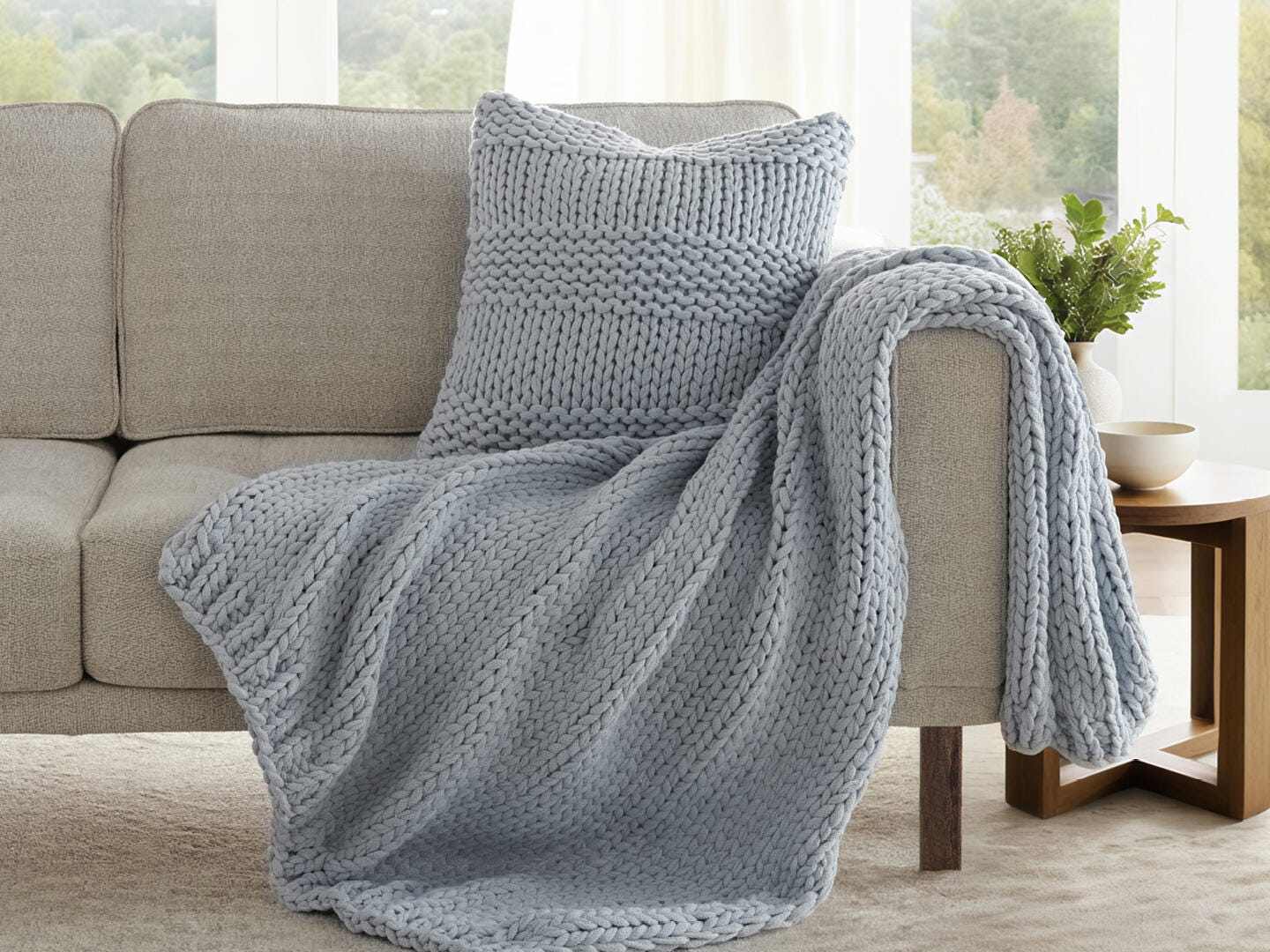 iEnjoy Home Chunky Decorative Throw Pillow, Light Blue, large