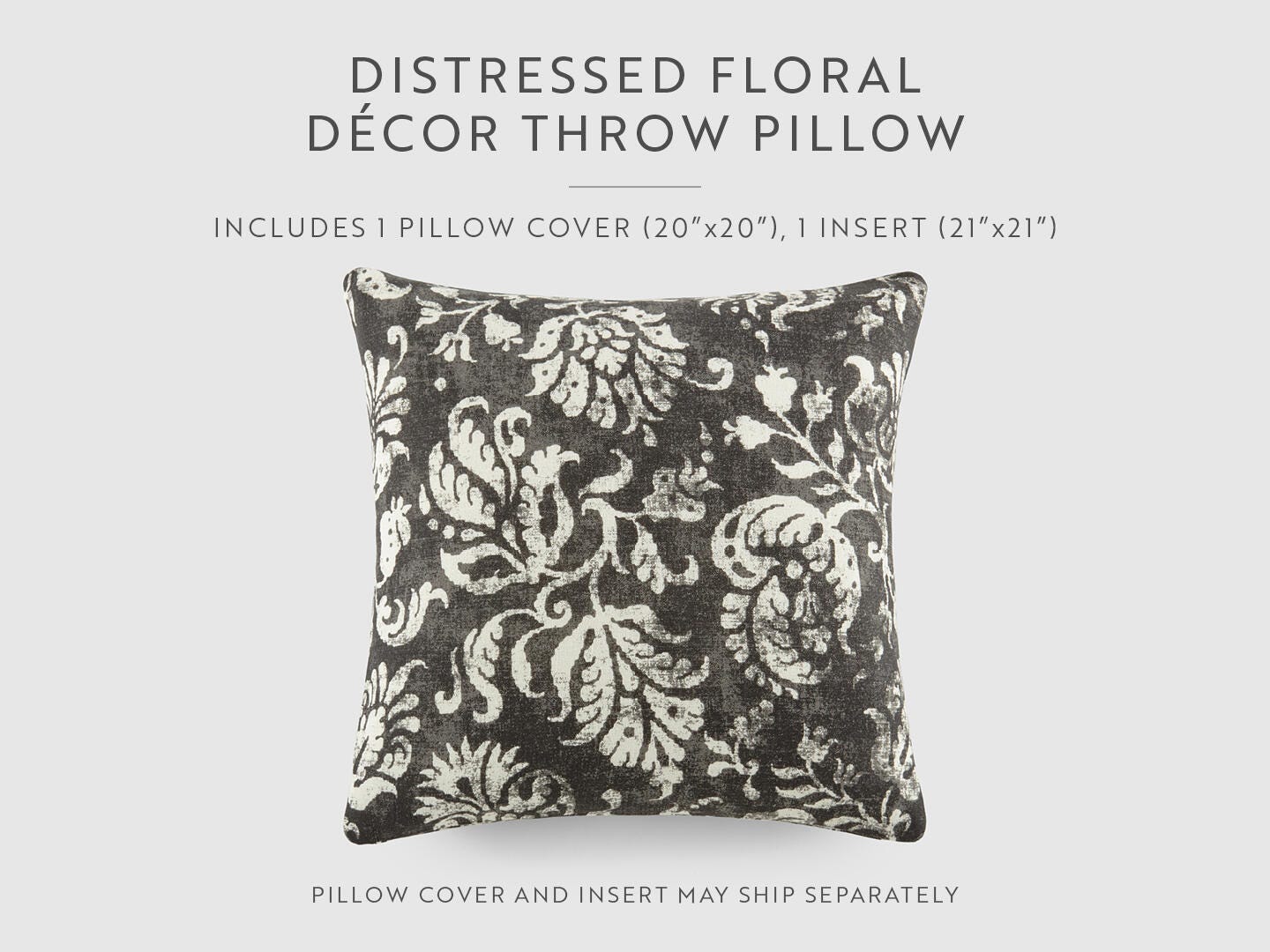 iEnjoy Home Classic Damask Print Decorative Throw Pillow, Charcoal, large