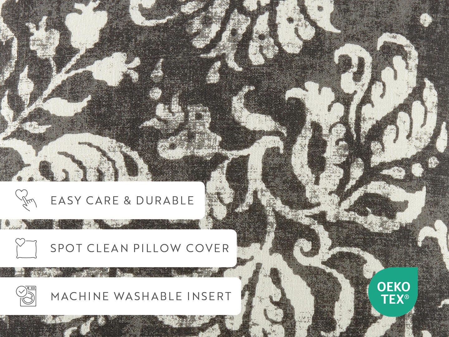 iEnjoy Home Classic Damask Print Decorative Throw Pillow, Charcoal, large