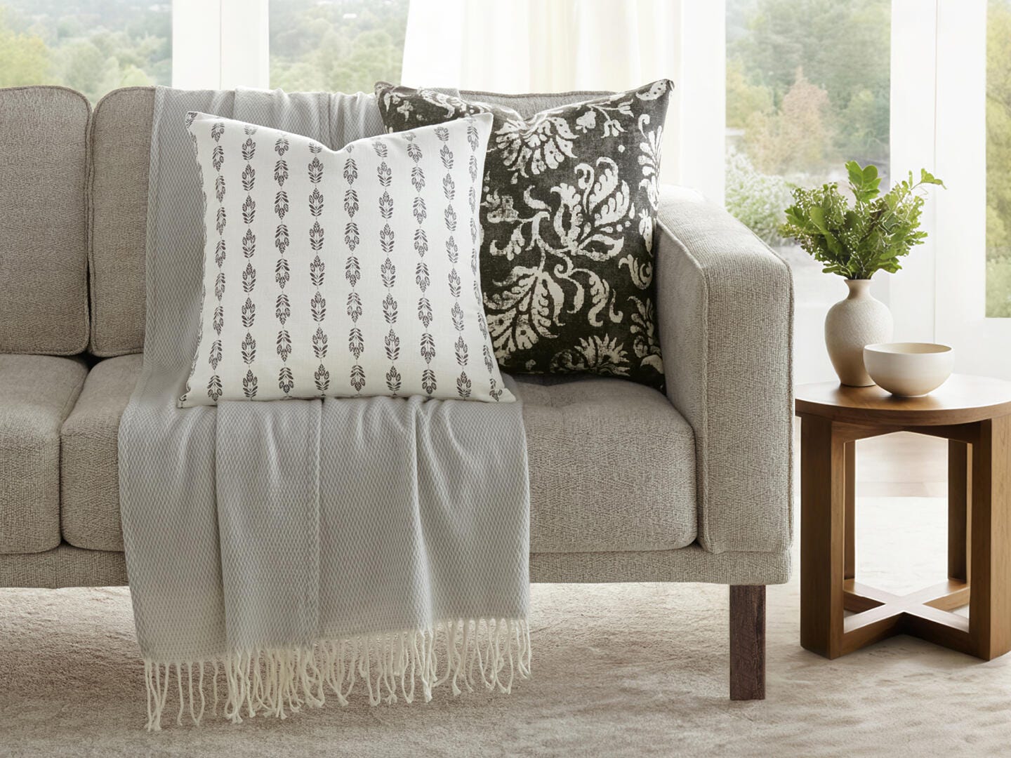 iEnjoy Home Classic Damask Print Decorative Throw Pillow, Charcoal, large