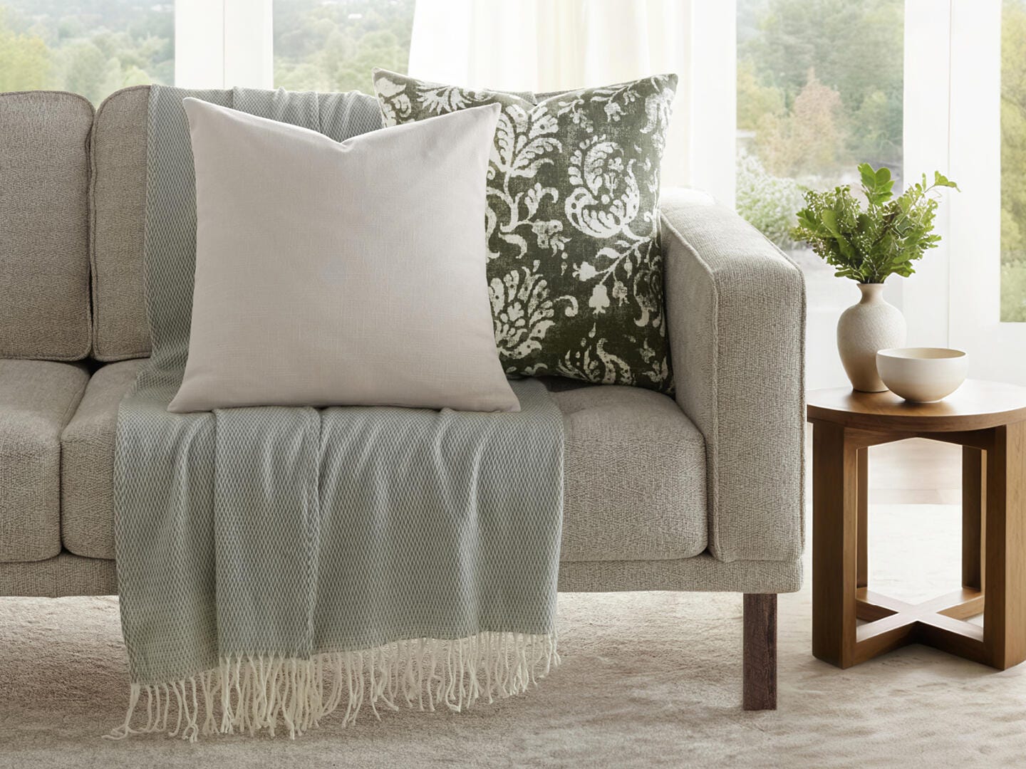 iEnjoy Home Classic Damask Print Decorative Throw Pillow, Olive, large