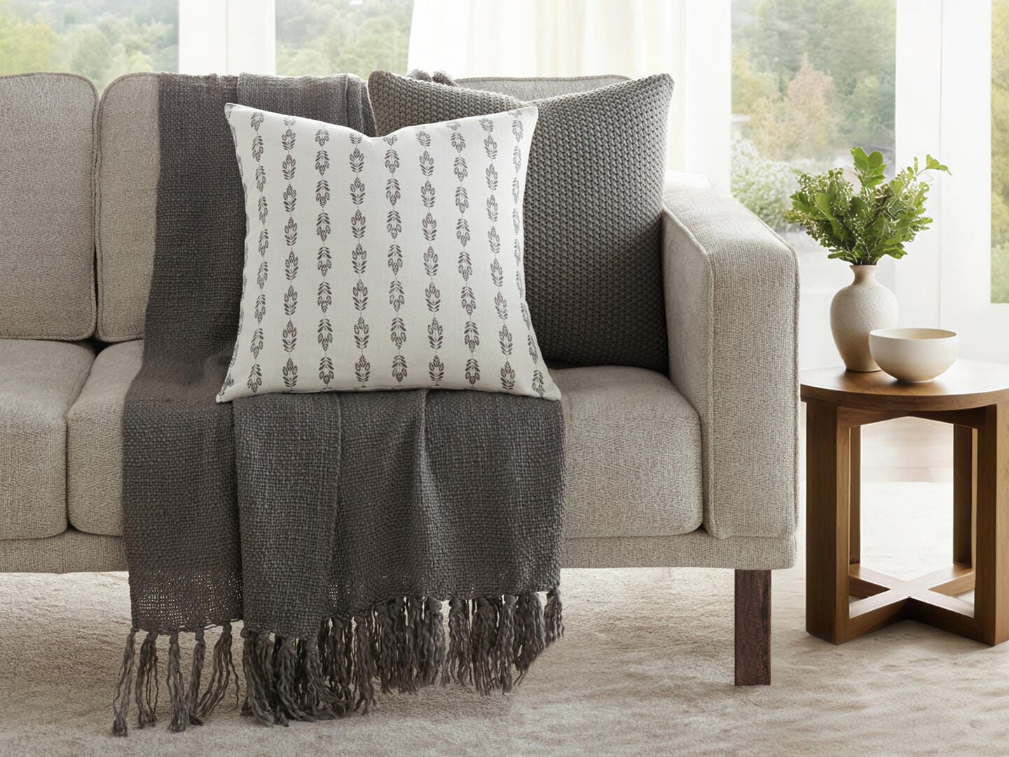 iEnjoy Home Folk Leaves Print Decorative Throw Pillow, , large