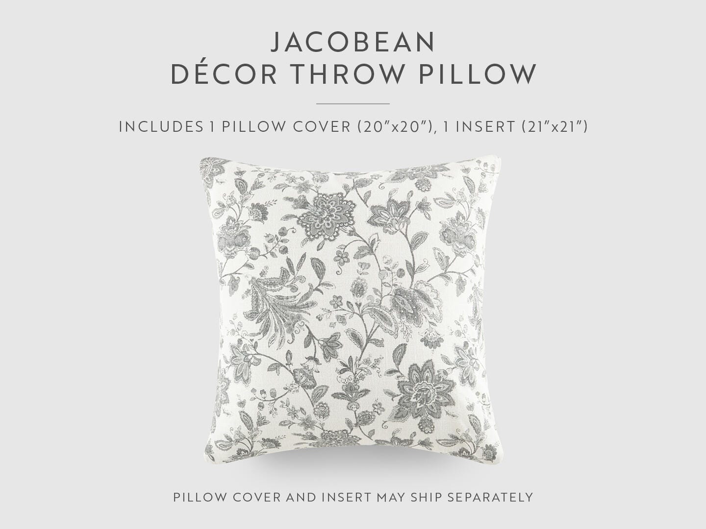 iEnjoy Home Floral Print Decorative Throw Pillow, Gray, large