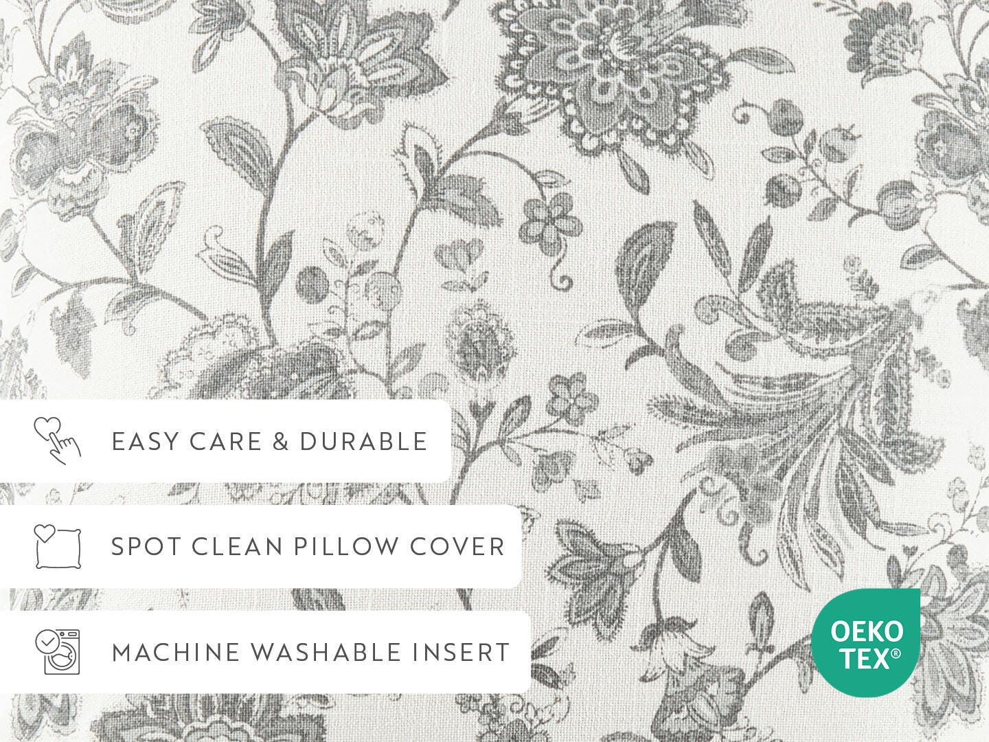 iEnjoy Home Floral Print Decorative Throw Pillow, Gray, large