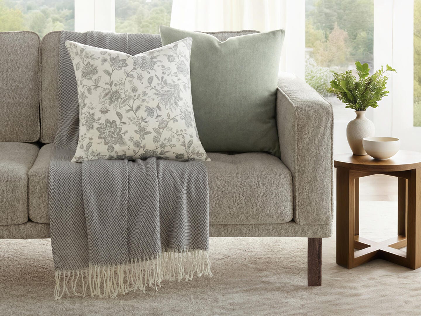 iEnjoy Home Floral Print Decorative Throw Pillow, Gray, large