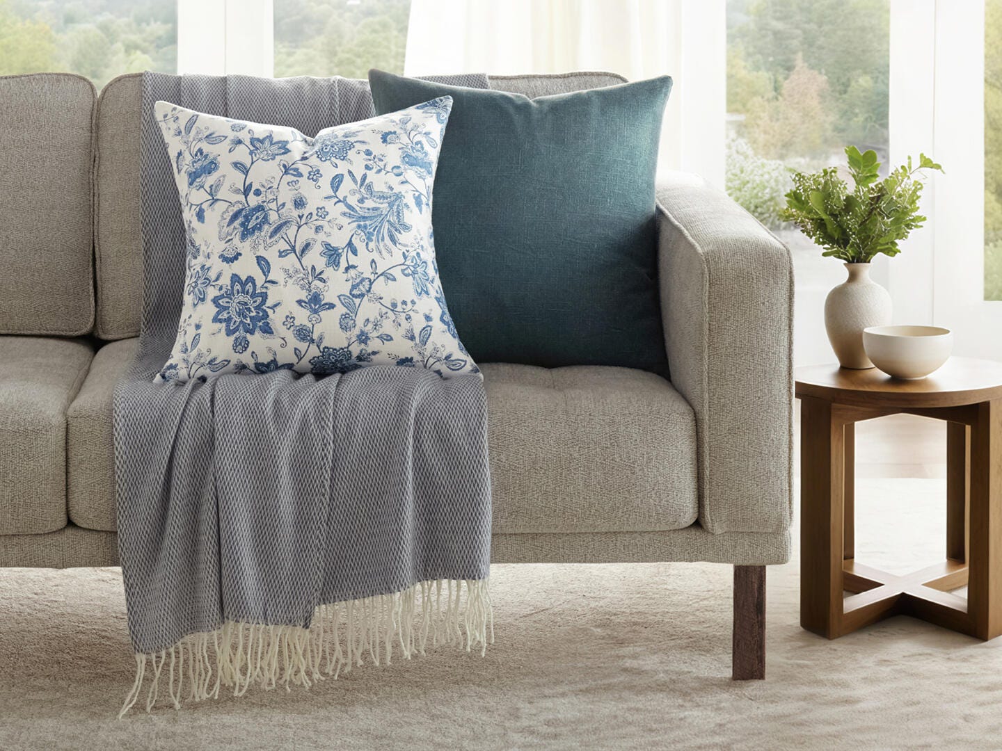 iEnjoy Home Floral Print Decorative Throw Pillow, Light Blue, large