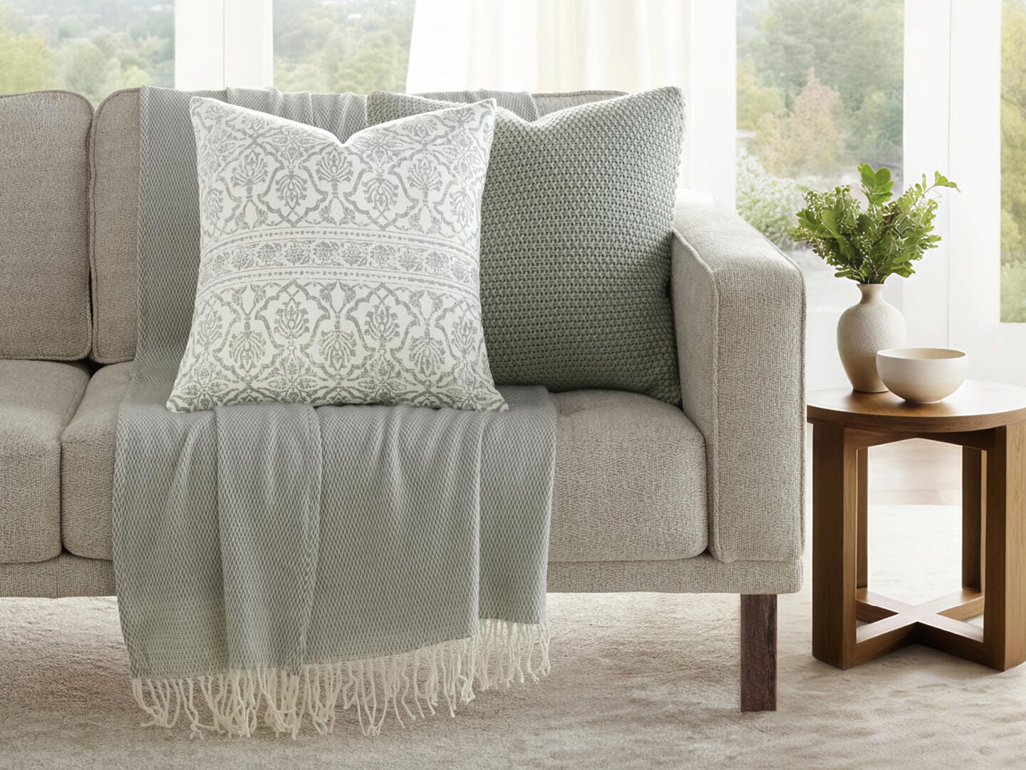 iEnjoy Home Waffle Knitt Decorative Throw Pillow, Eucalyptus, large