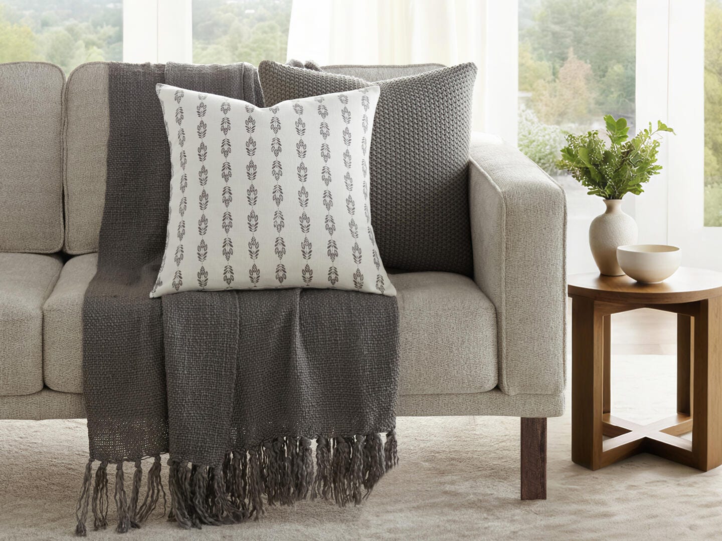 iEnjoy Home Waffle Knitt Decorative Throw Pillow, Gray, large