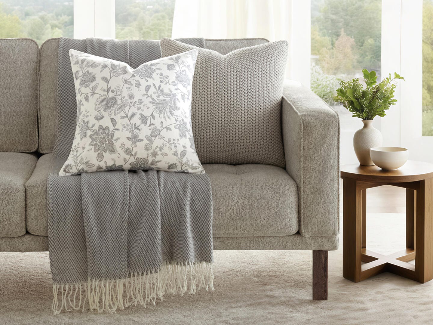 iEnjoy Home Waffle Knitt Decorative Throw Pillow, Light Gray, large