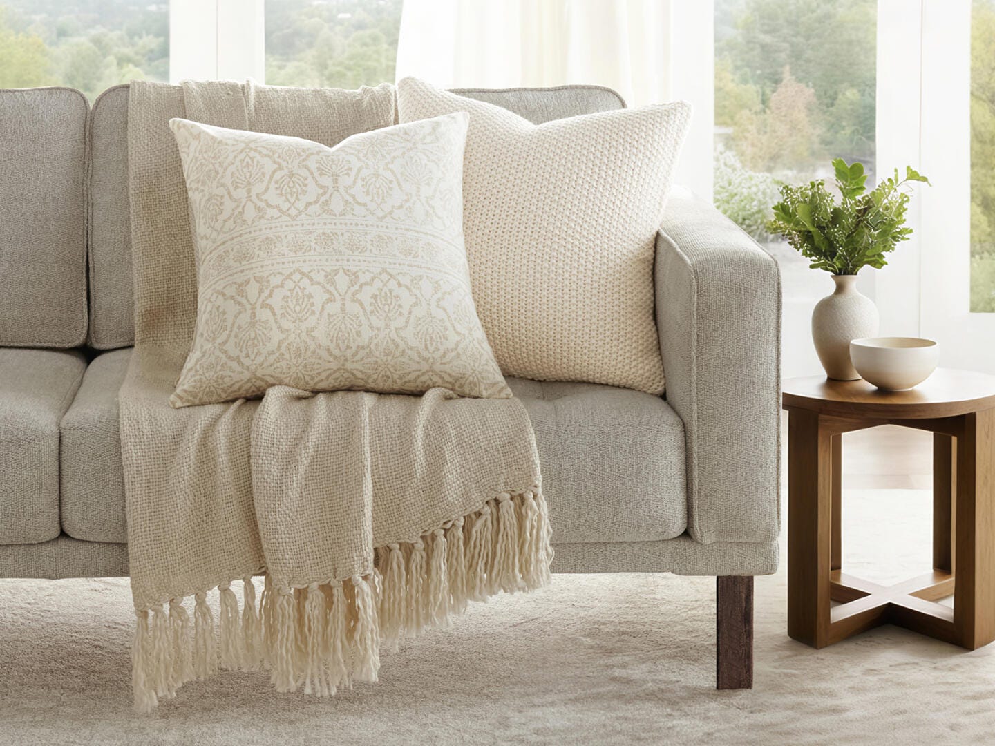 iEnjoy Home Waffle Knitt Decorative Throw Pillow, Natural, large