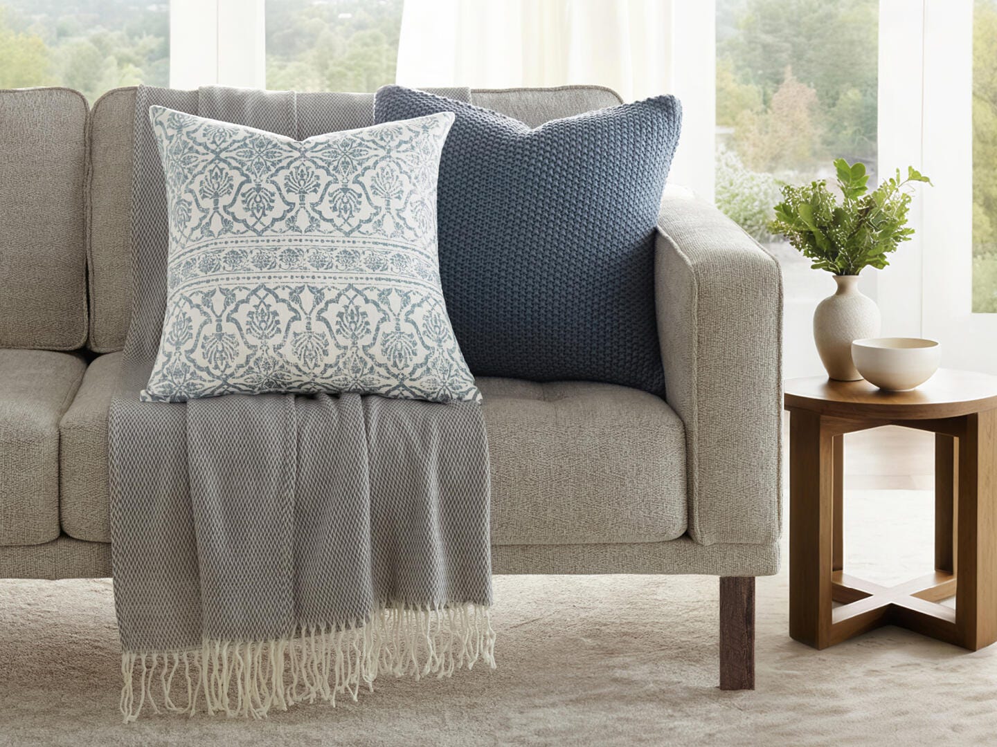 iEnjoy Home Waffle Knitt Decorative Throw Pillow, Stone, large