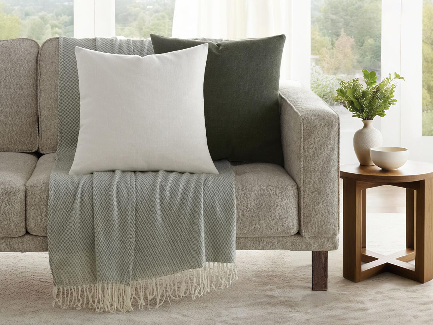iEnjoy Home Distressed Decorative Throw Pillow, Olive, large