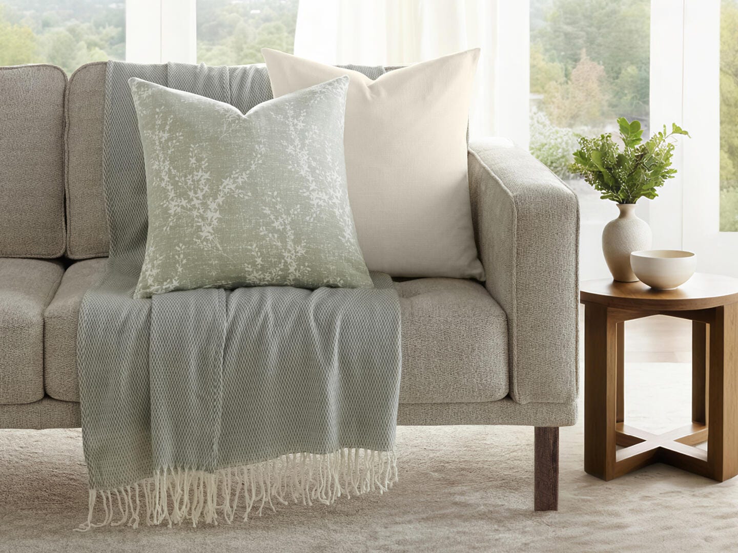 iEnjoy Home Willow Print Decorative Throw Pillow, Green Mist, large