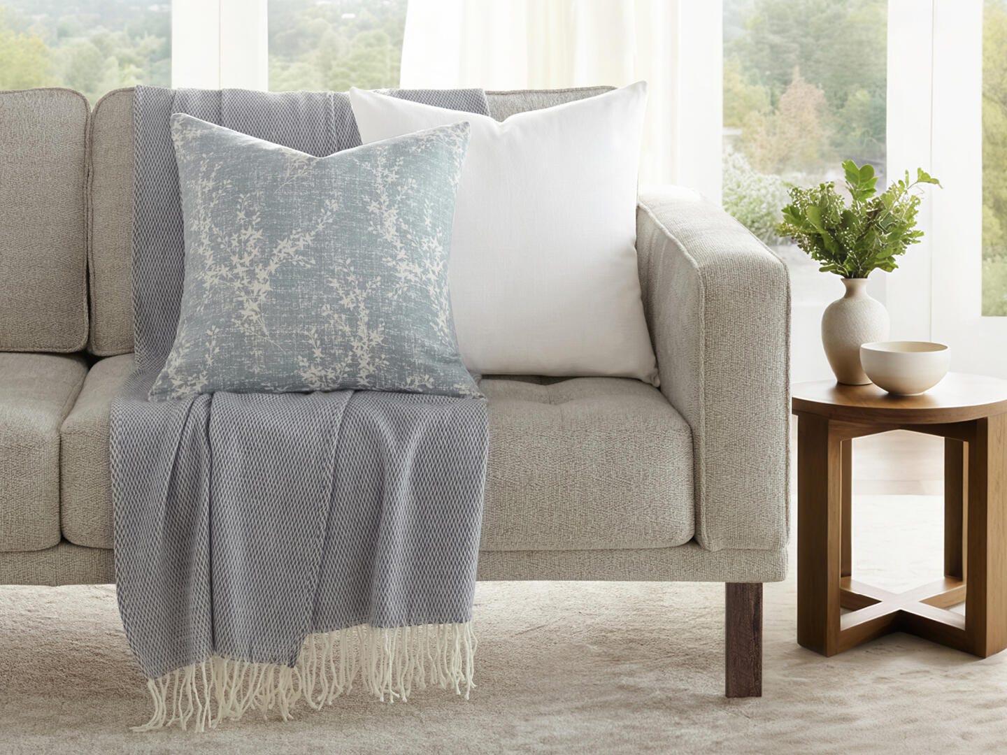 iEnjoy Home Willow Print Decorative Throw Pillow, Light Blue, large