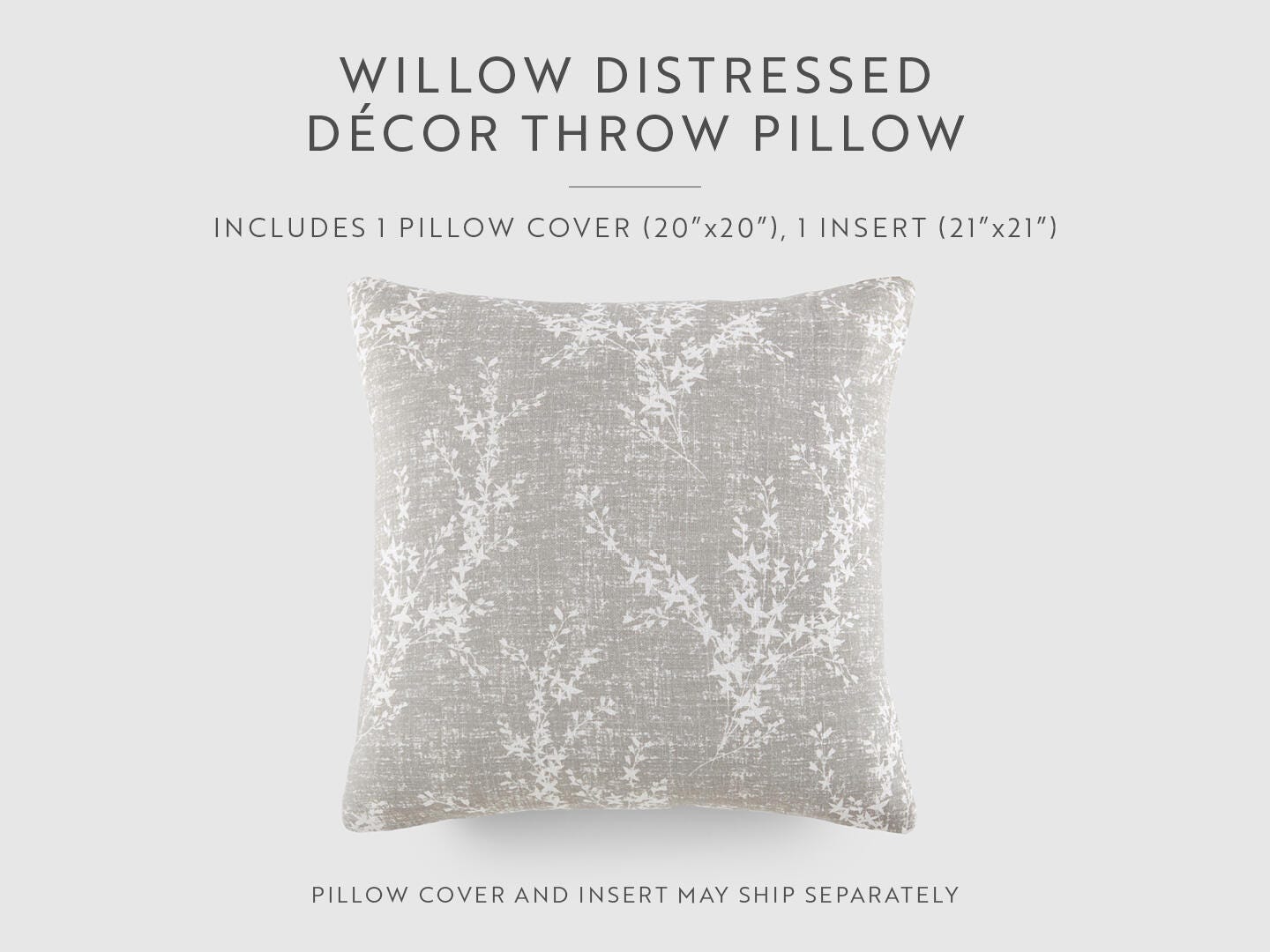 iEnjoy Home Willow Print Decorative Throw Pillow, Light Gray, large