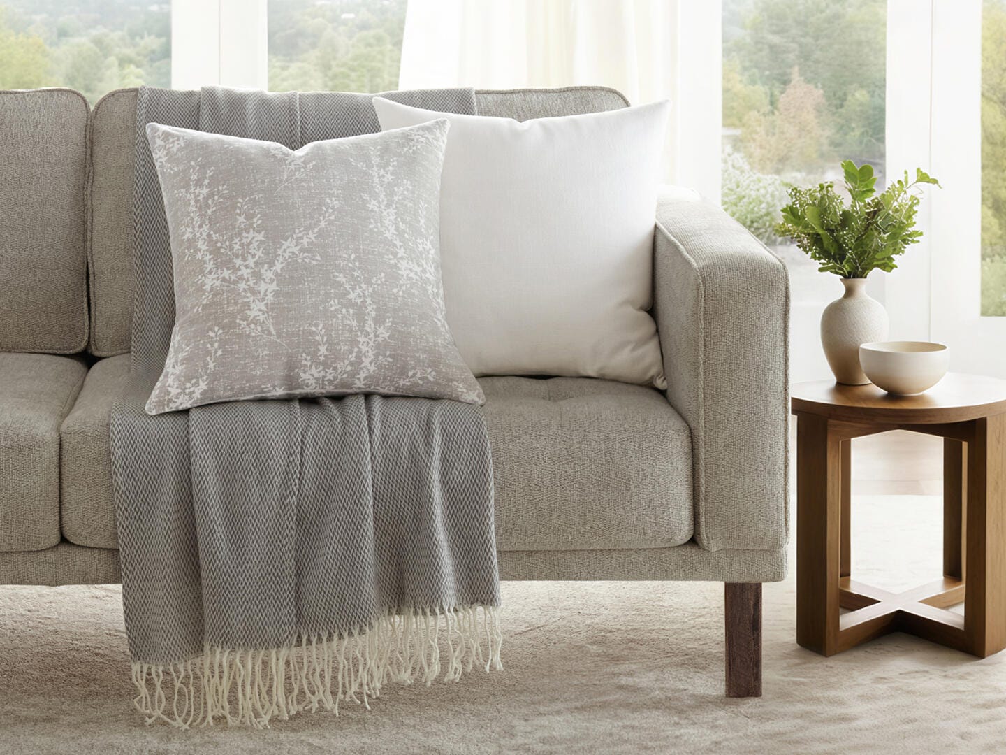 iEnjoy Home Willow Print Decorative Throw Pillow, Light Gray, large