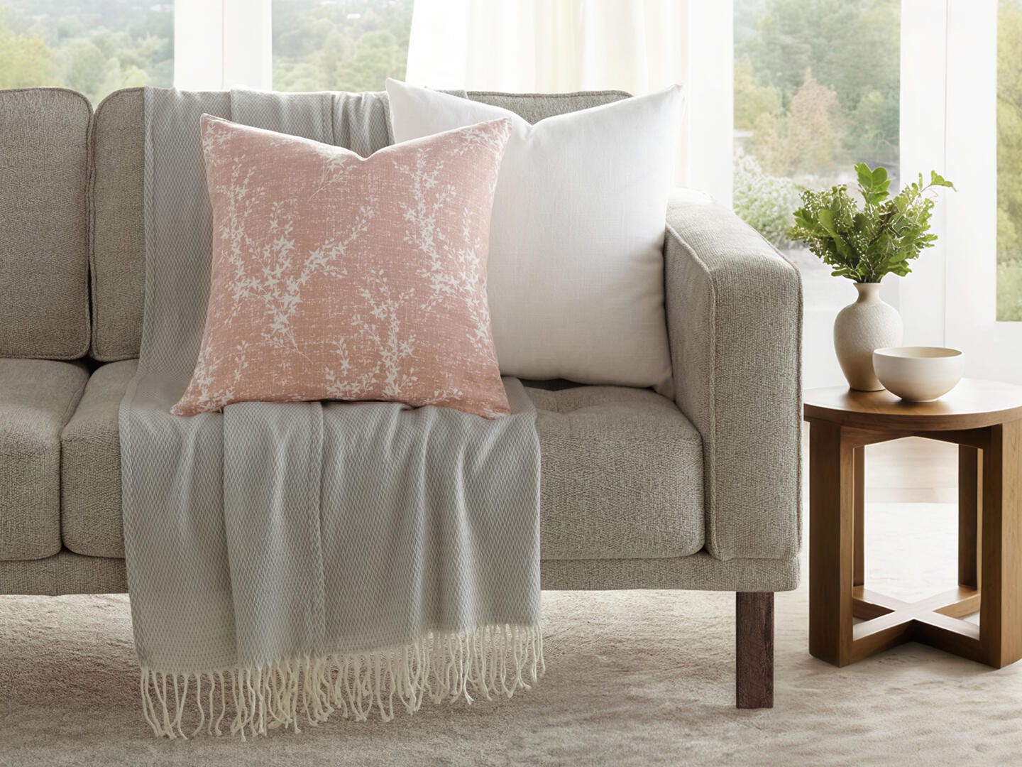 iEnjoy Home Willow Print Decorative Throw Pillow, Rose, large
