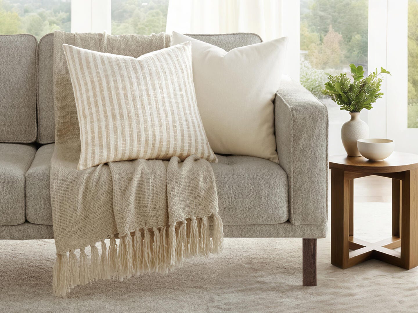 iEnjoy Home Striped Decorative Throw Pillow, Natural, large