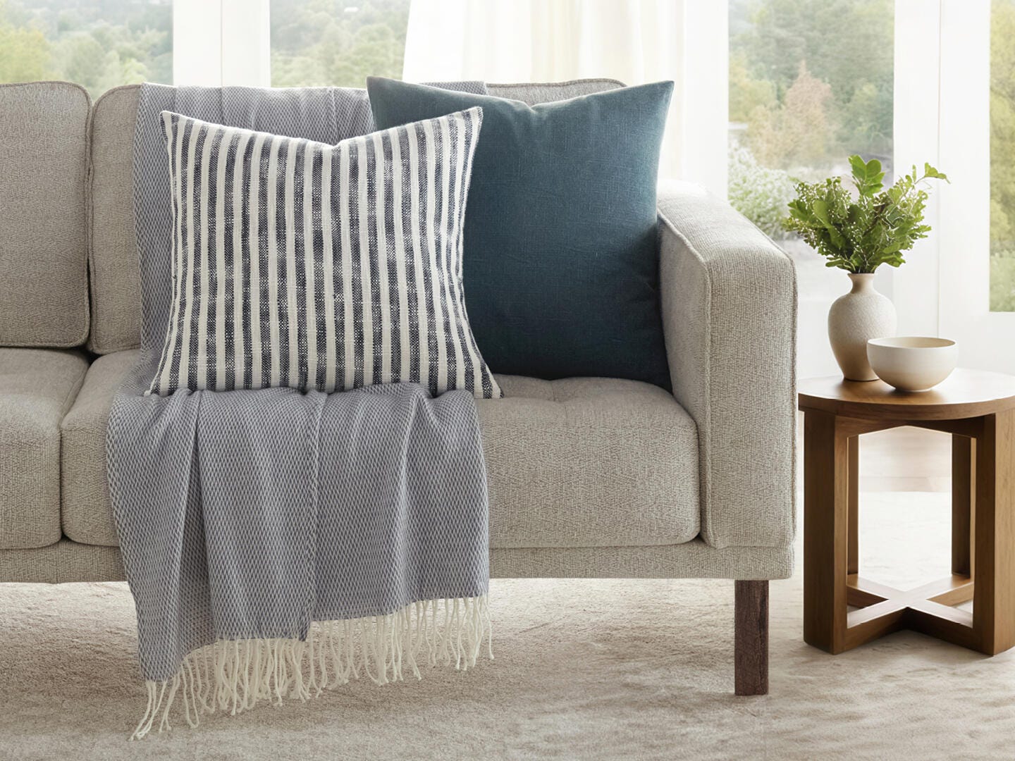 iEnjoy Home Striped Decorative Throw Pillow, Light Blue, large