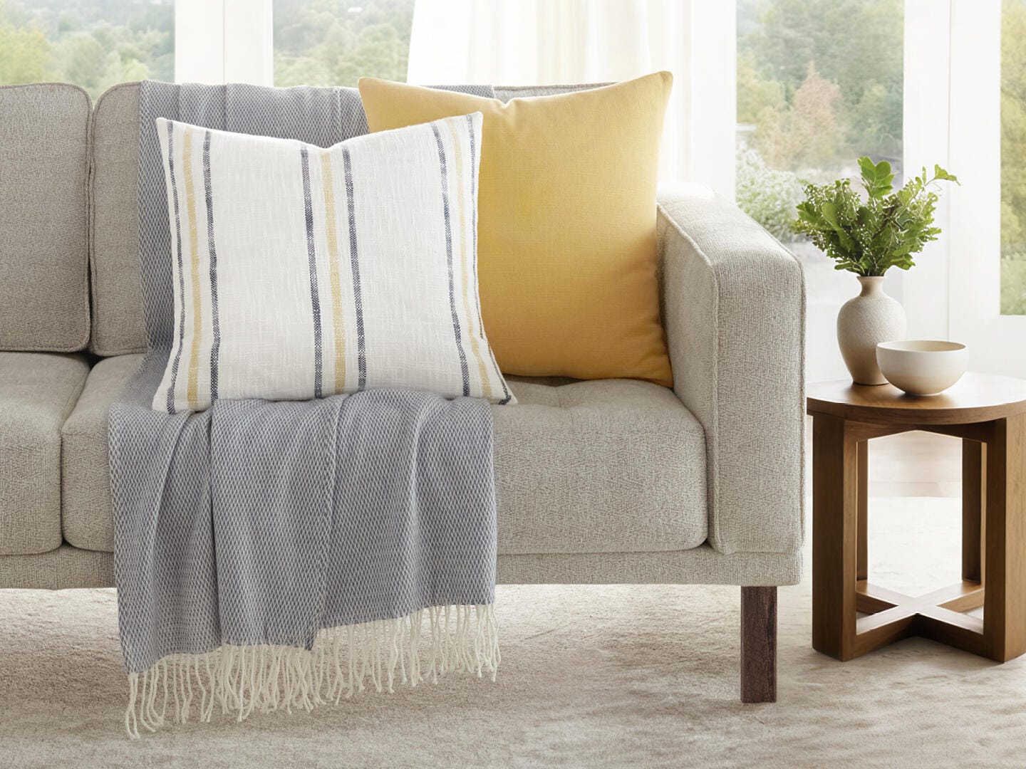iEnjoy Home Triple Striped Decorative Throw Pillow, Mustard, large