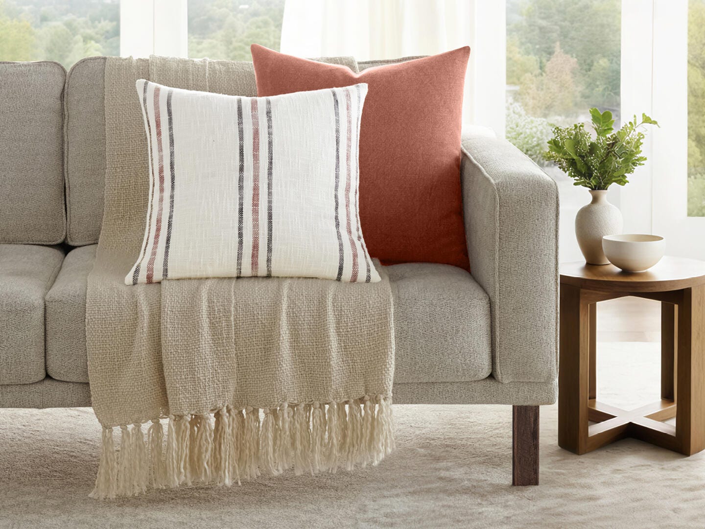 iEnjoy Home Triple Striped Decorative Throw Pillow, Terracotta, large