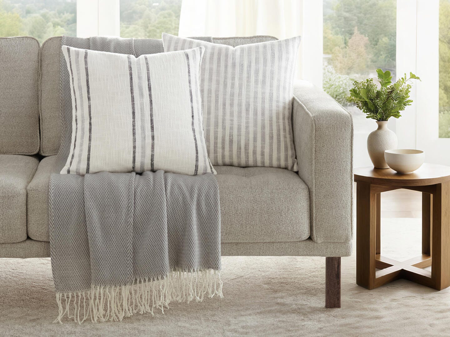 iEnjoy Home Triple Striped Decorative Throw Pillow, Gray, large