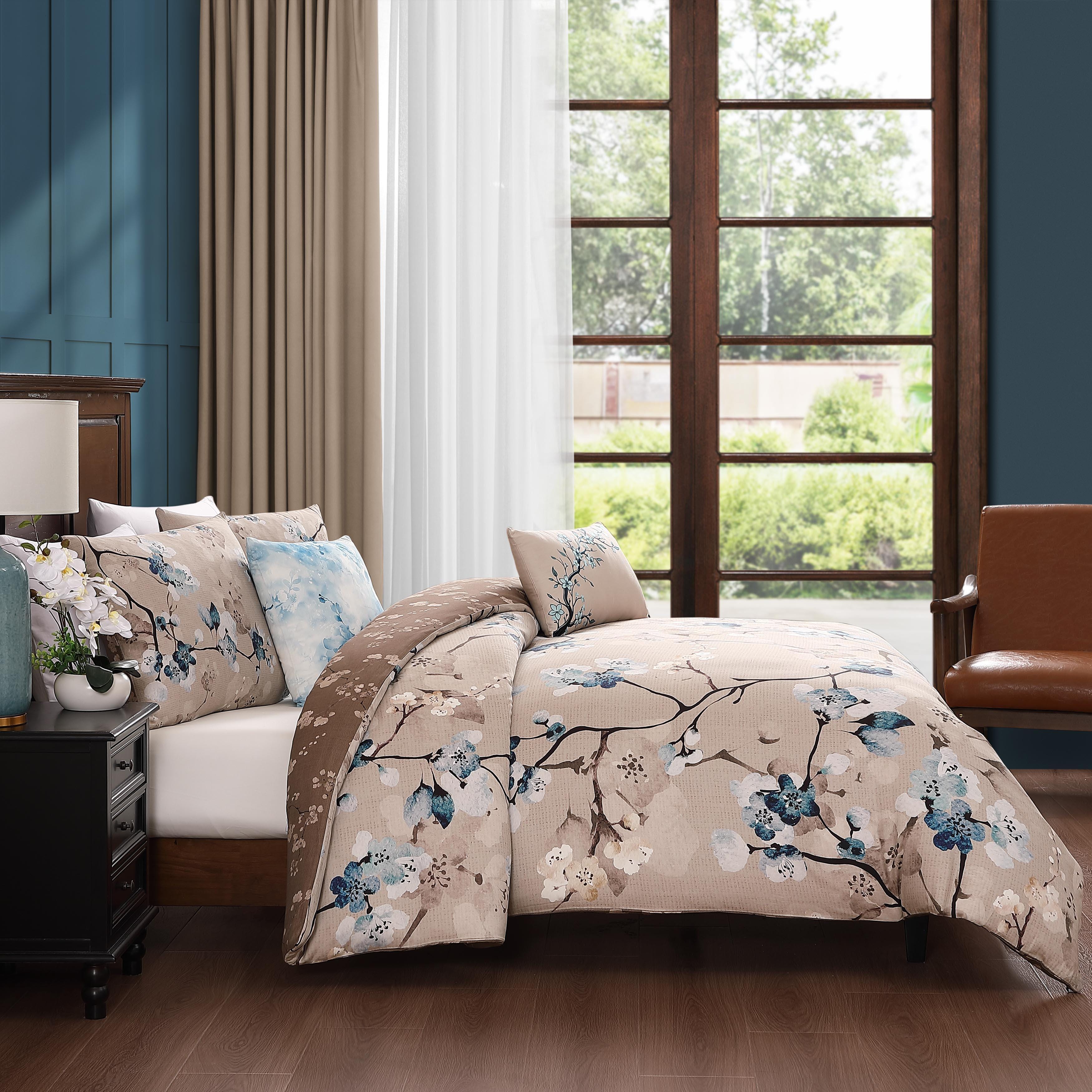 Bebejan® Blue Blossom 5 Piece Reversible Comforter Set, Taupe, large