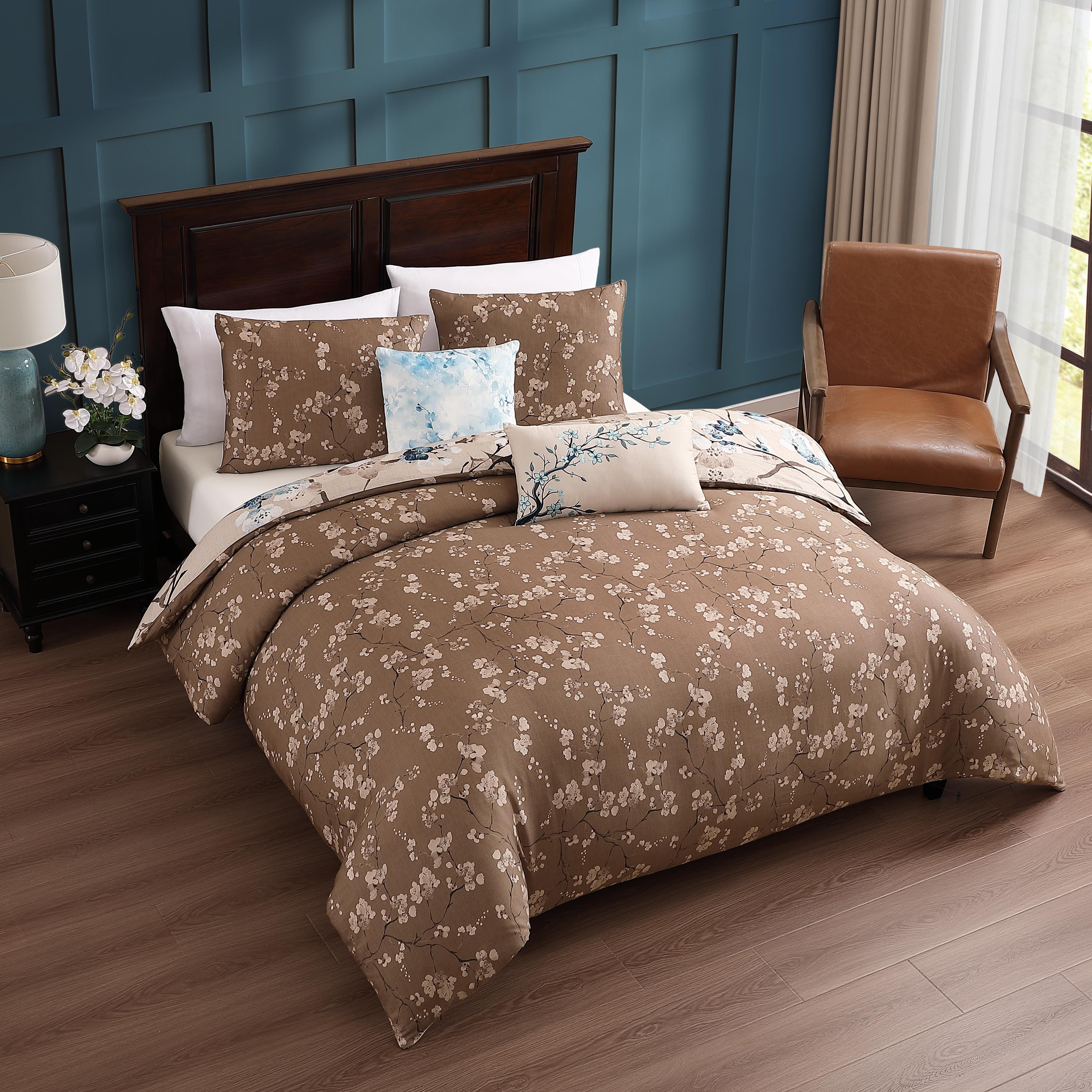 Bebejan® Blue Blossom 5 Piece Reversible Comforter Set, Taupe, large