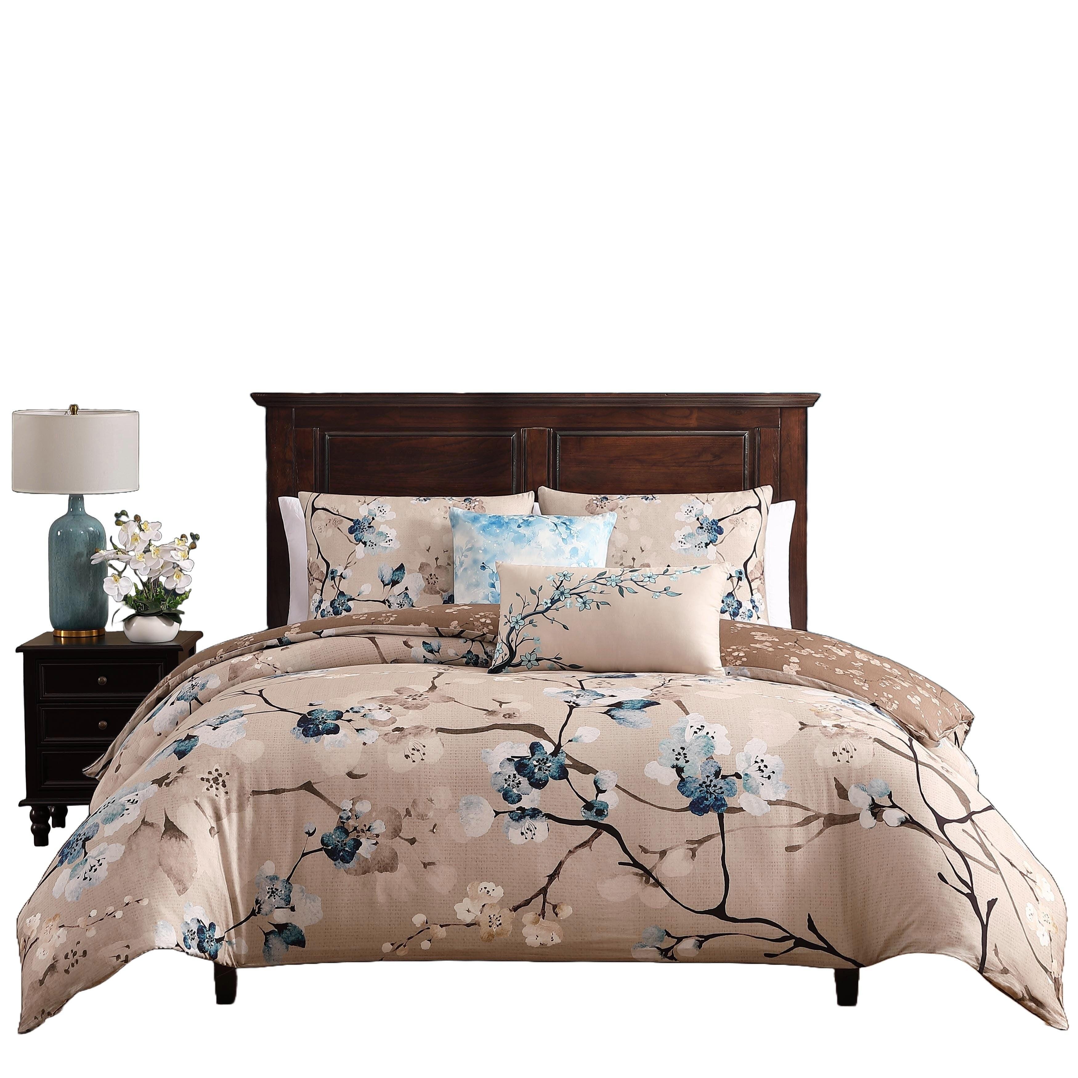 Bebejan&reg; Blue Blossom 5 Piece Reversible Comforter Set, Taupe, rollover
