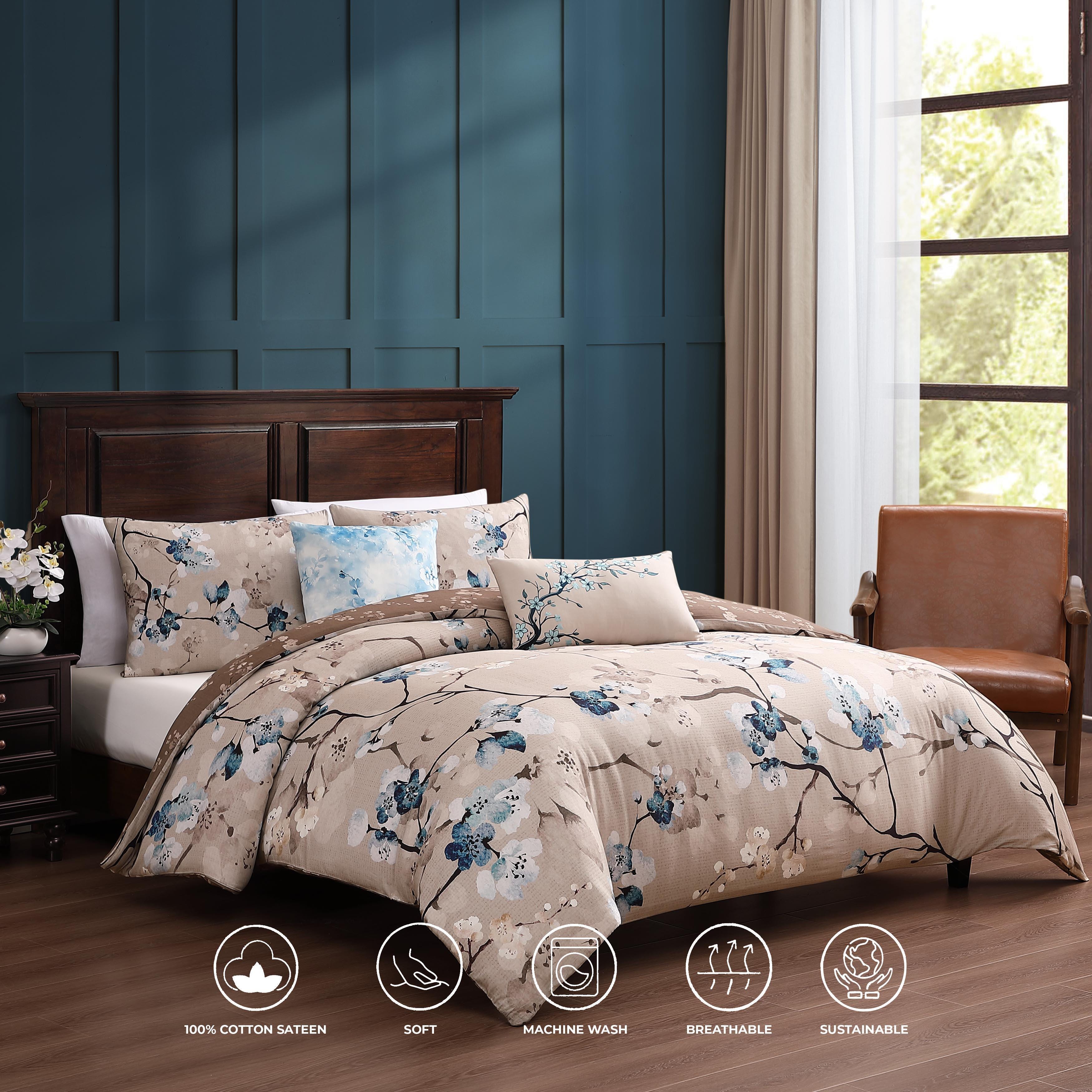 Bebejan® Blue Blossom 5 Piece Reversible Comforter Set, Taupe, large