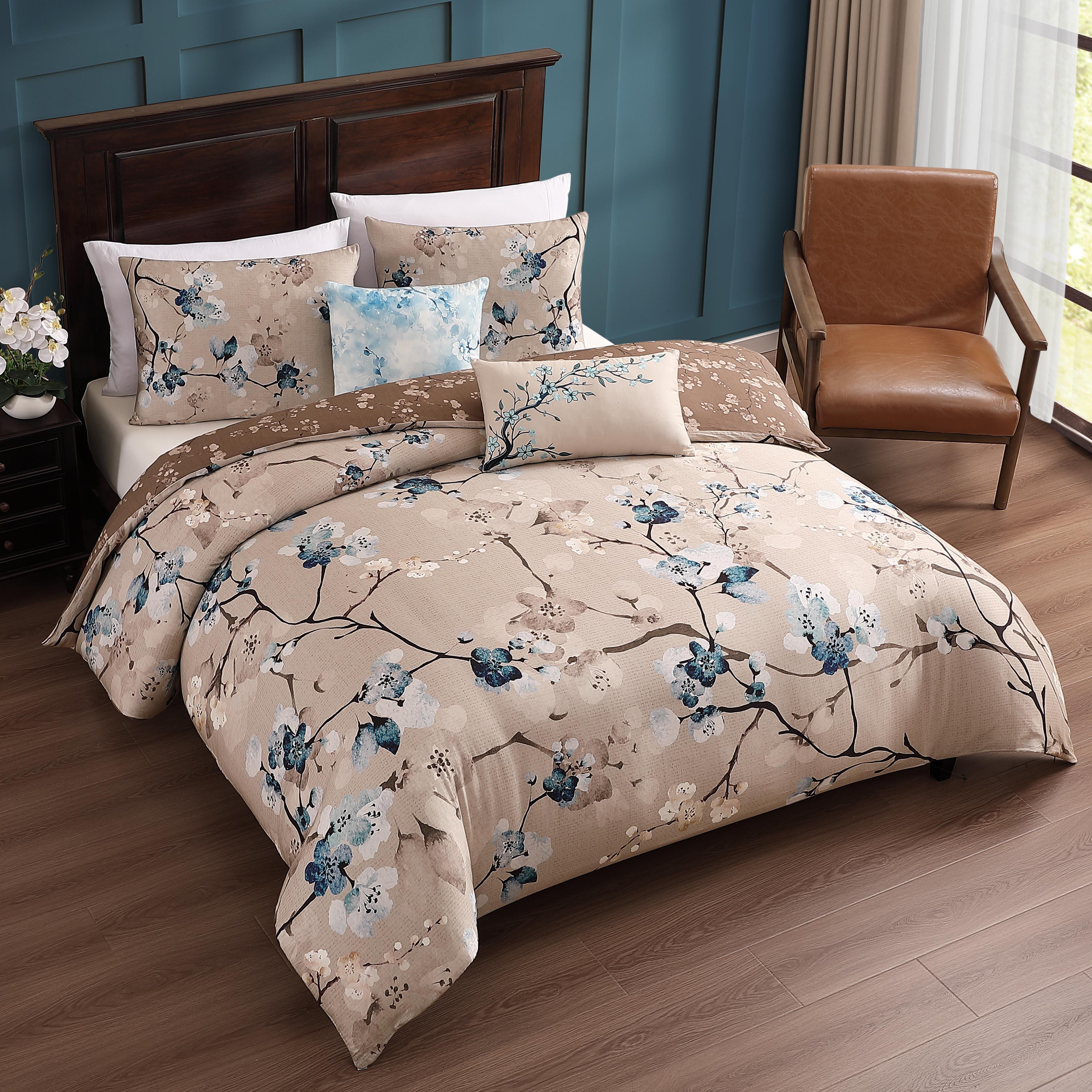 Bebejan&reg; Blue Blossom 5 Piece Reversible Comforter Set, Taupe, large