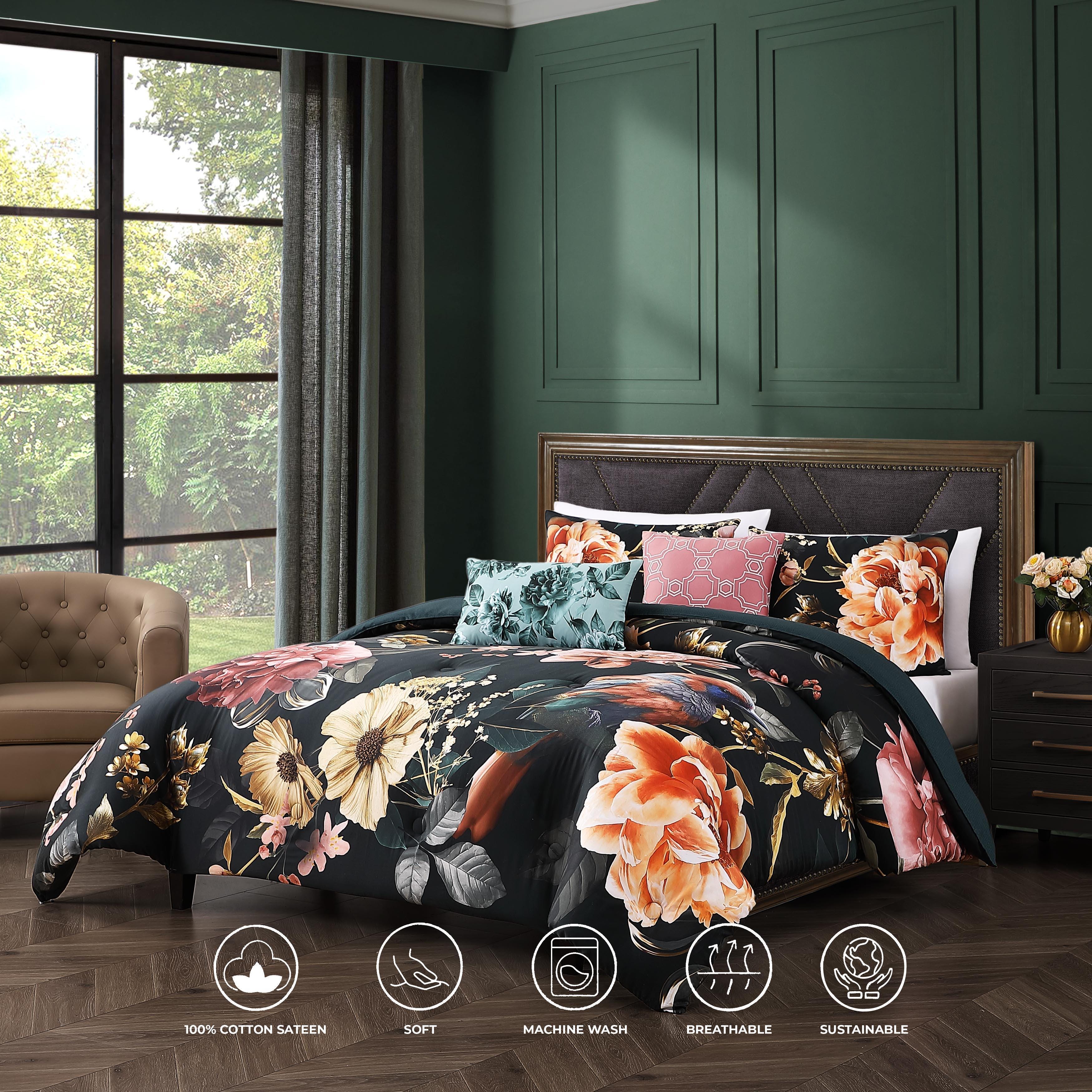 Bebejan® Botanical Birds 5 Piece Reversible Comforter Set, Black, large