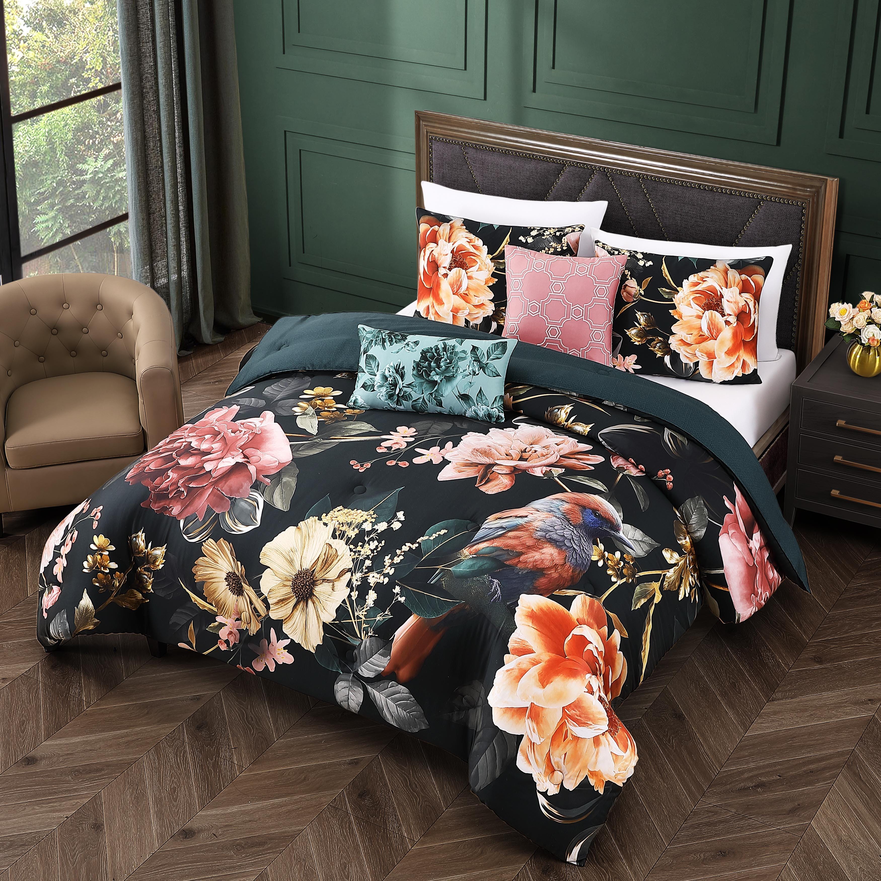 Bebejan&reg; Botanical Birds 5 Piece Reversible Comforter Set, Black, large