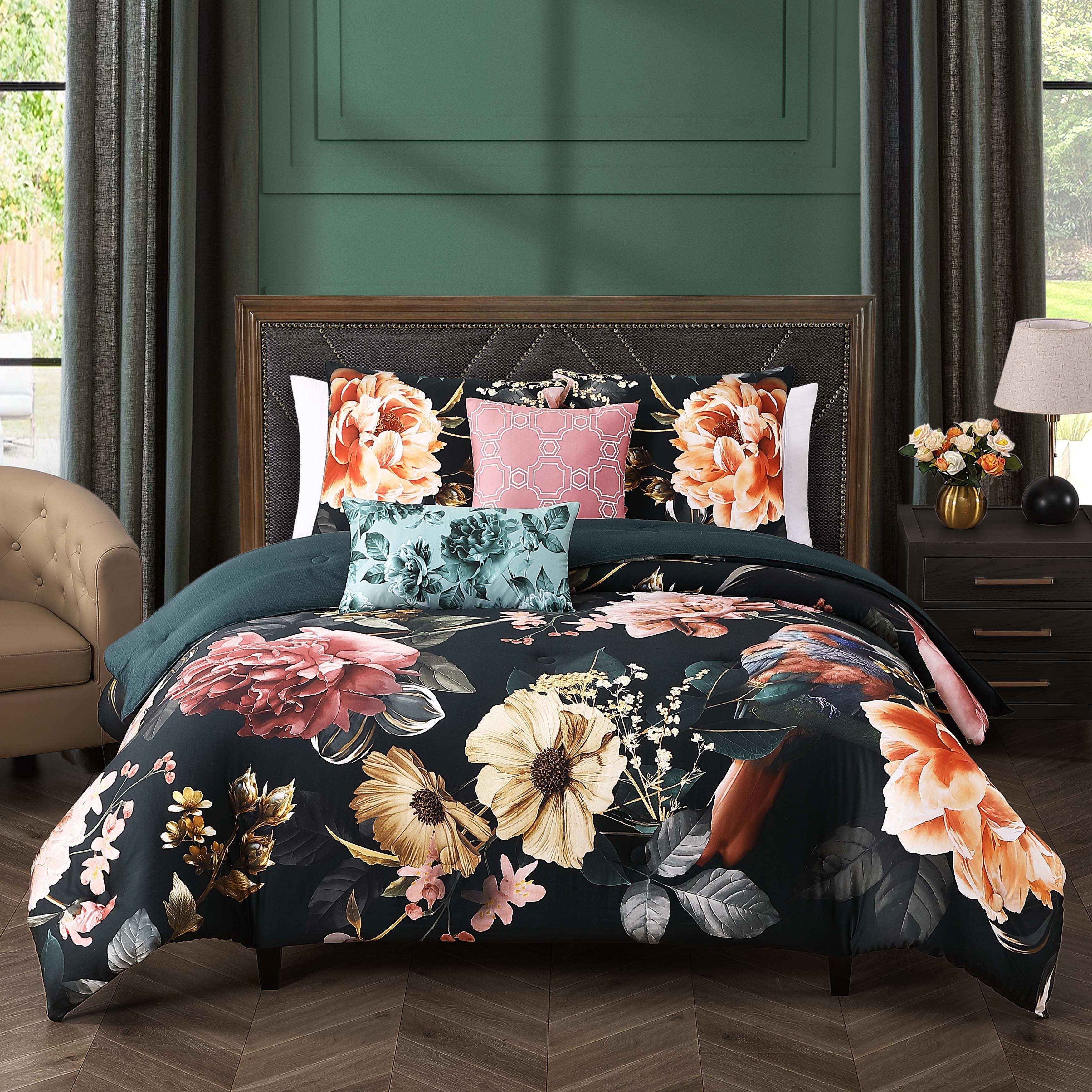 Bebejan&reg; Botanical Birds 5 Piece Reversible Comforter Set, Black, large