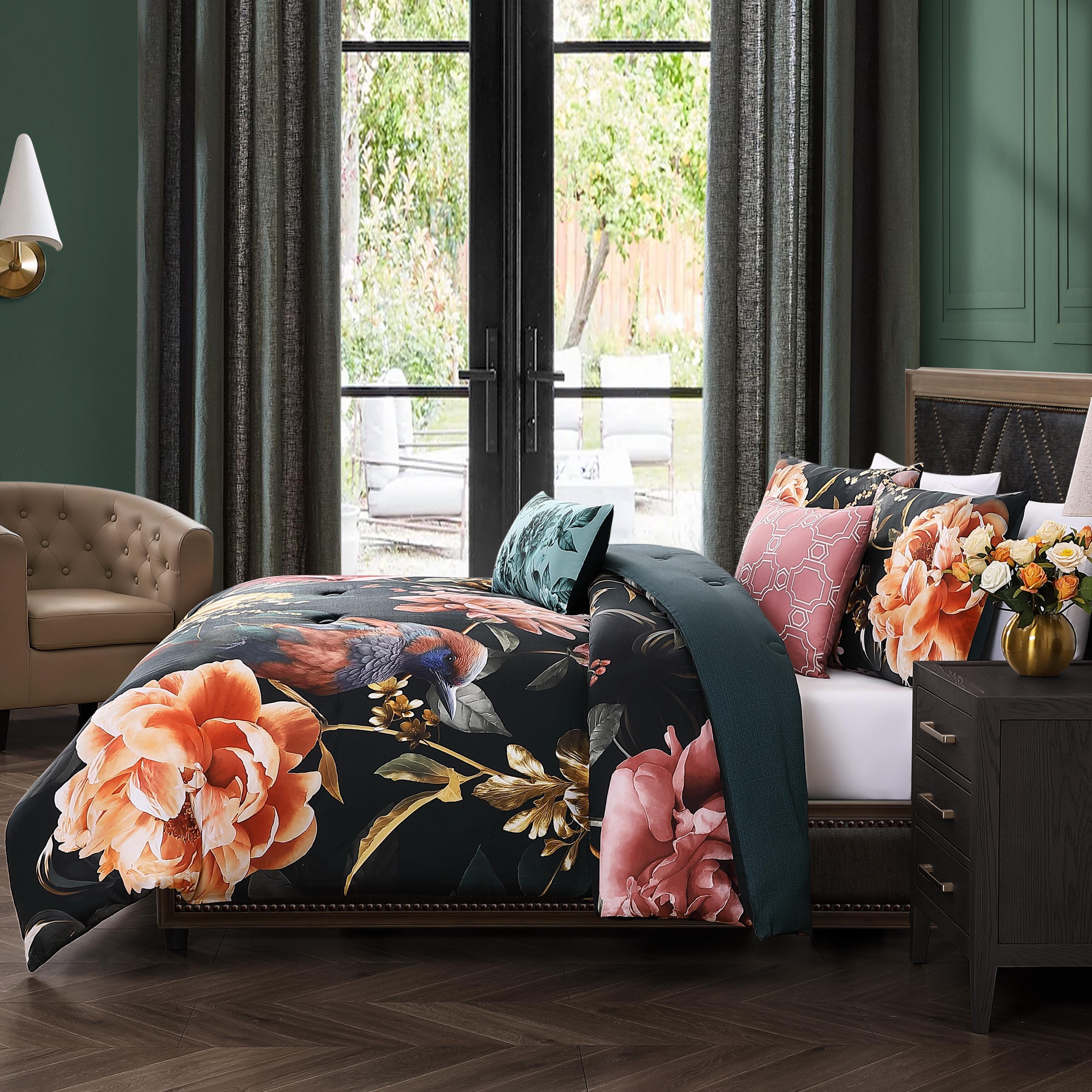 Bebejan® Botanical Birds 5 Piece Reversible Comforter Set, Black, large