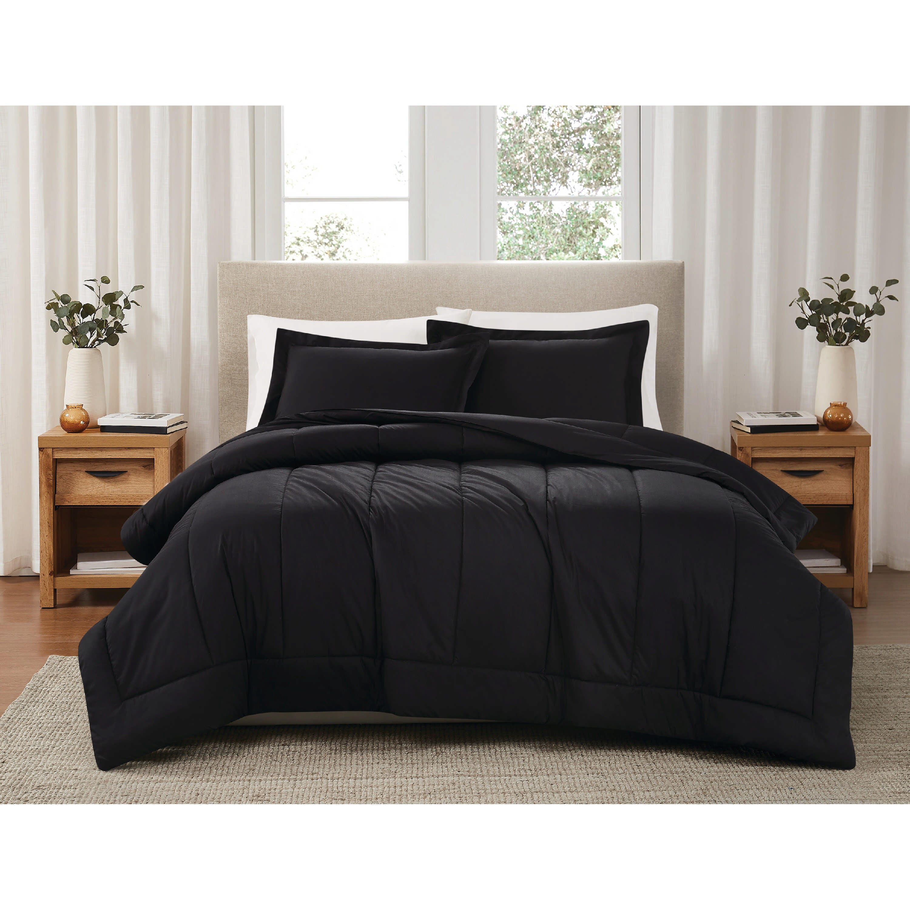 Brooklyn Loom 3-Piece Full/Queen Comforter Set, Black, rollover
