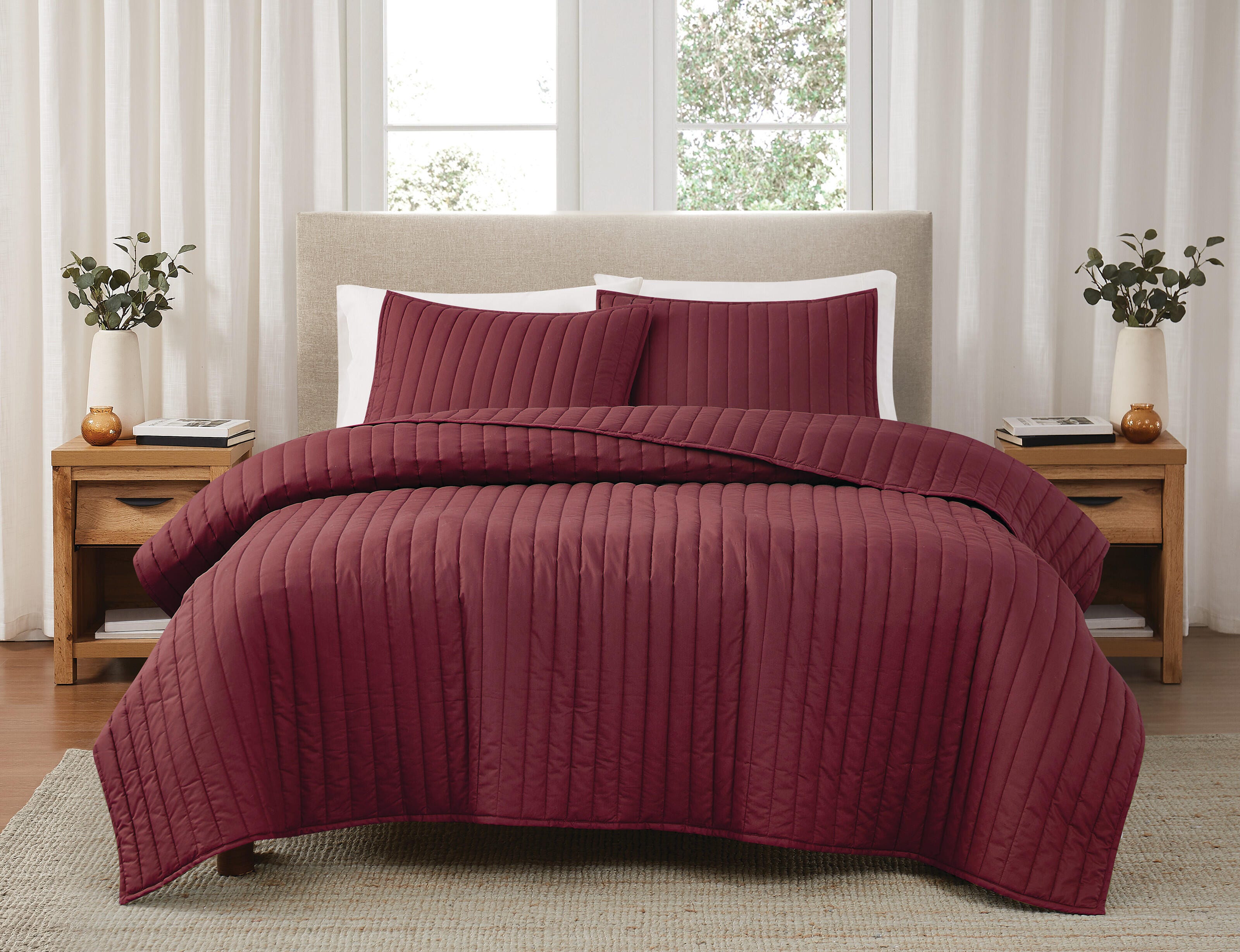 Brooklyn Loom 2-Piece Twin Quilt Set, Burgundy, rollover