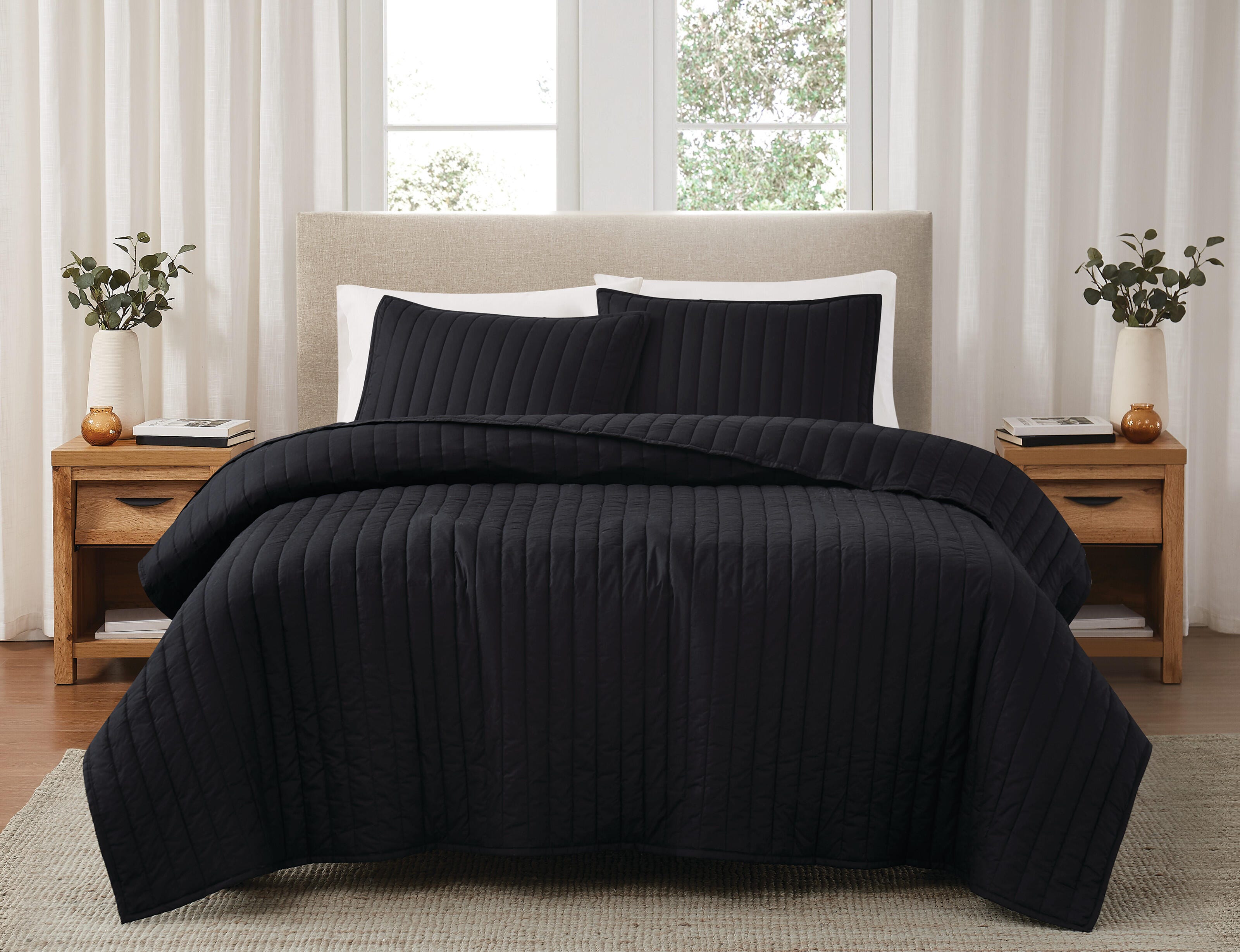 Brooklyn Loom 3-Piece King Quilt Set, Black, rollover