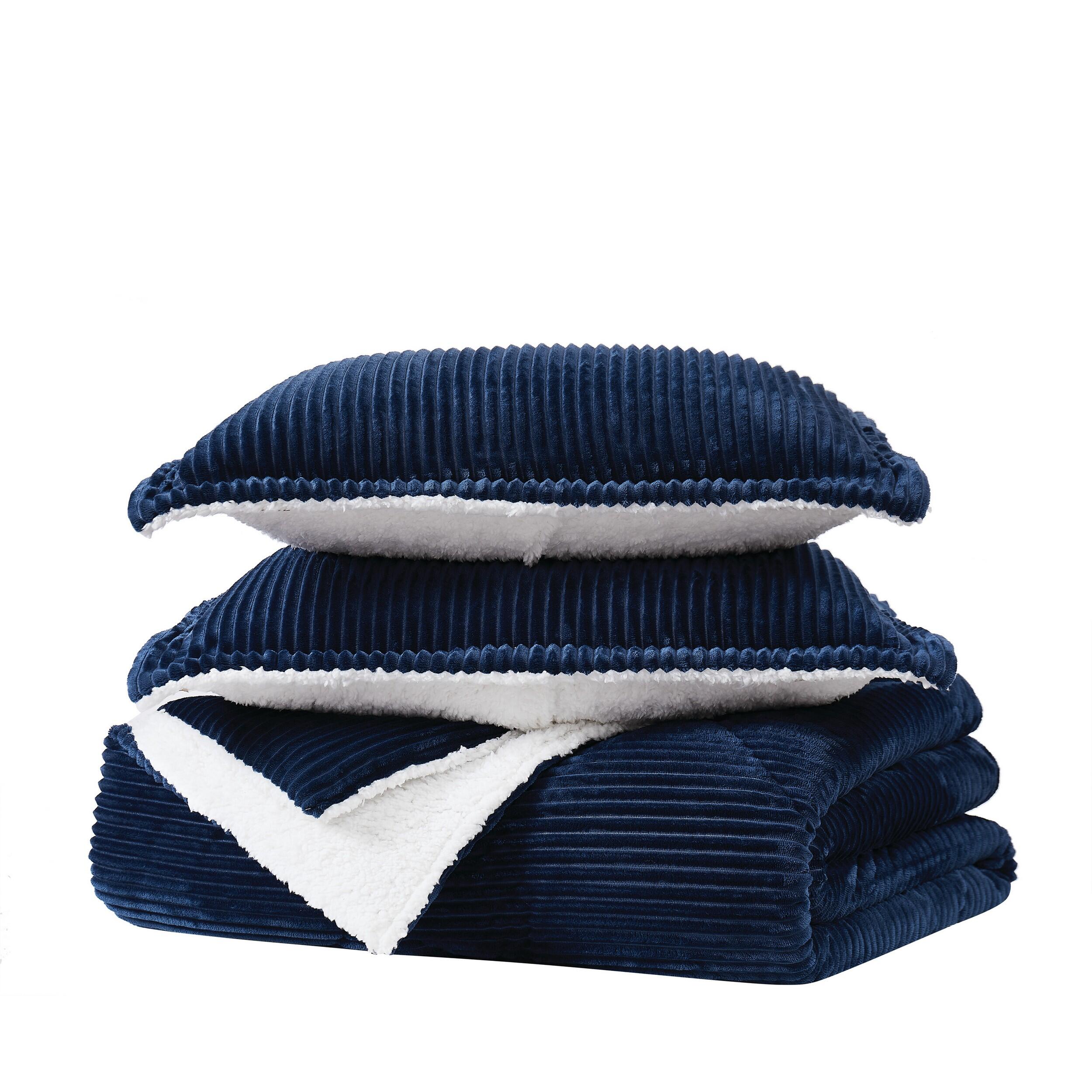 Brooklyn Loom Corduroy Plush 3-Piece King Comforter Set, Blue, large
