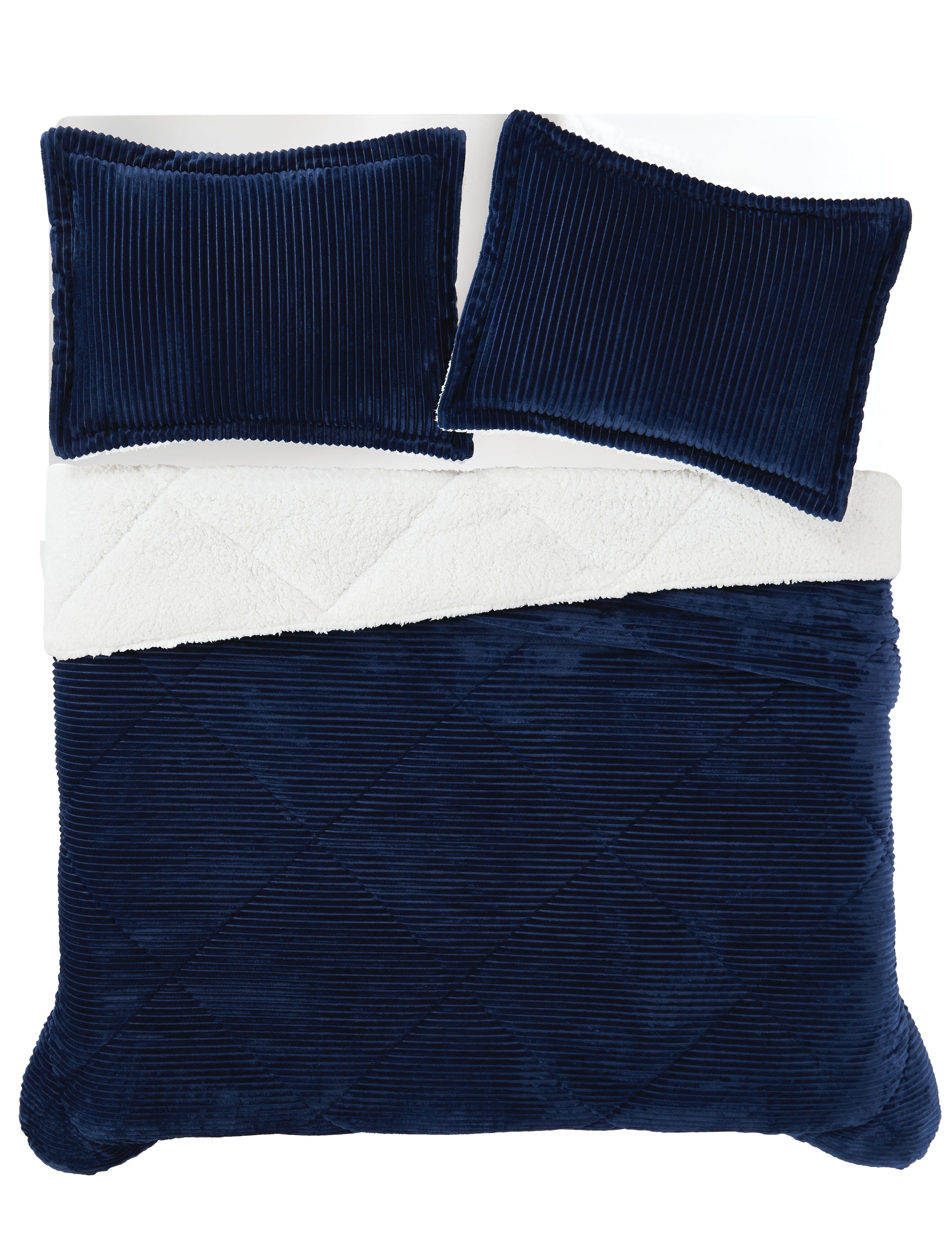 Brooklyn Loom Corduroy Plush 3-Piece King Comforter Set, Blue, large