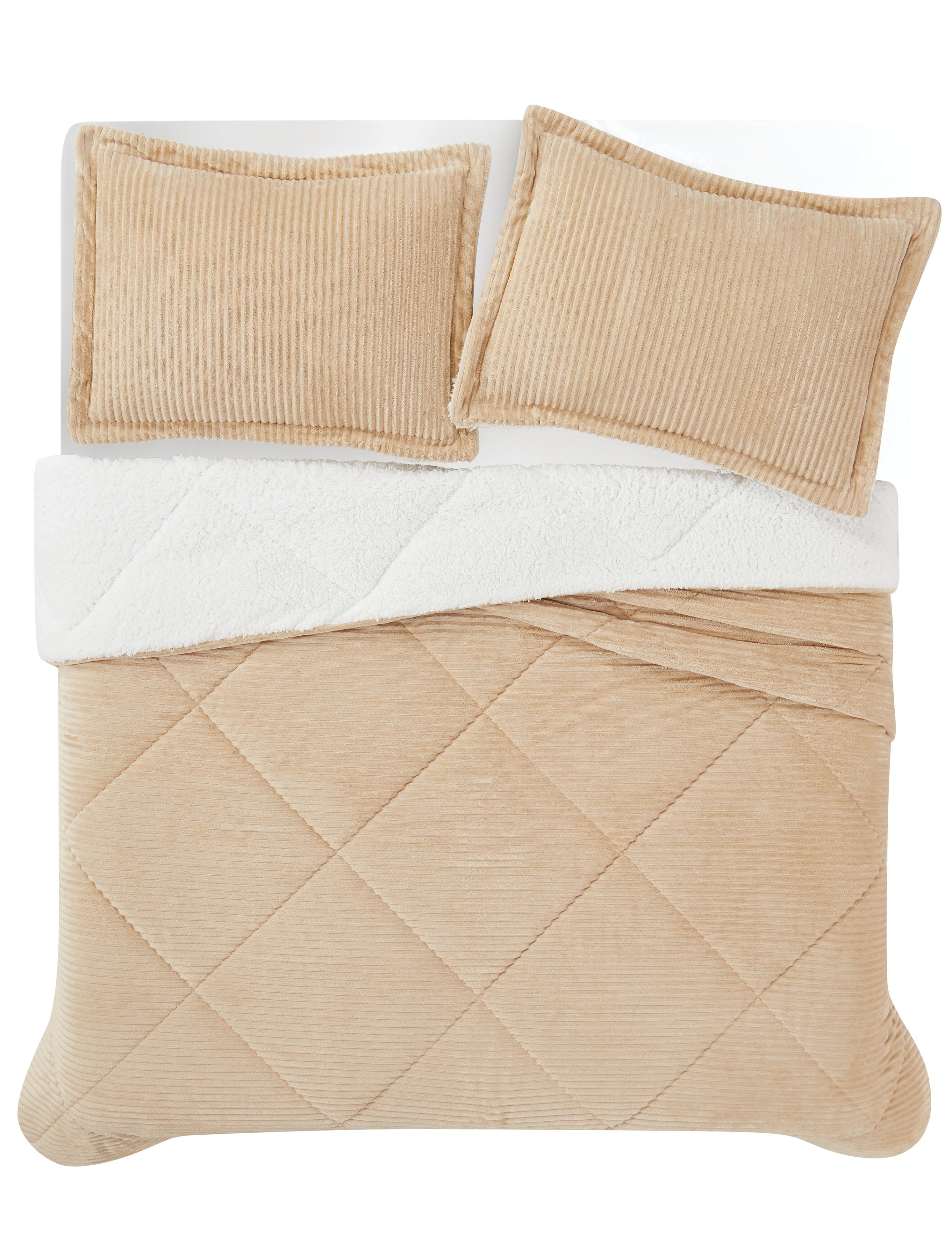 Brooklyn Loom Corduroy Plush 3-Piece Full/Queen Comforter Set, Tan, large