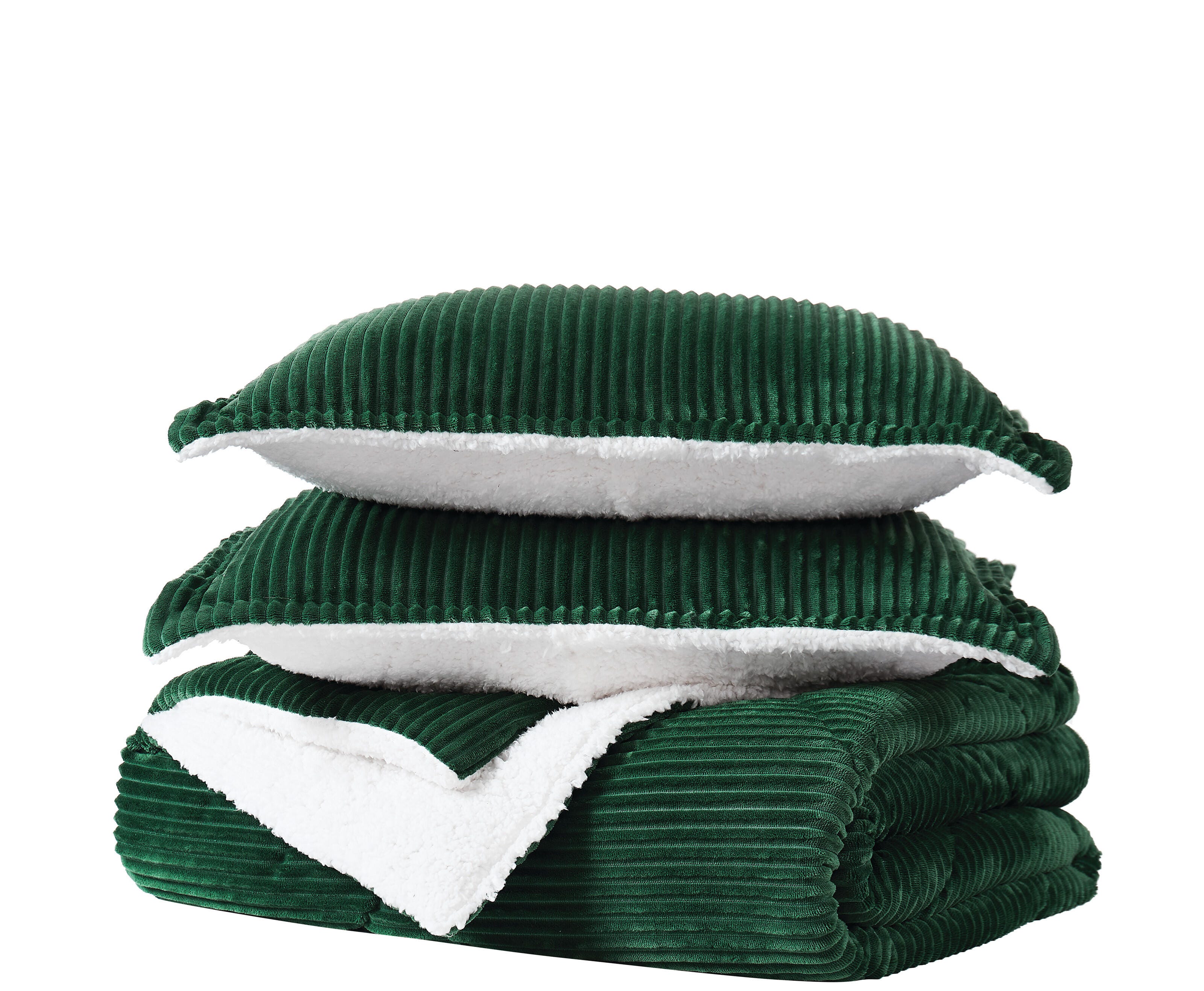 Brooklyn Loom Corduroy Plush 3-Piece Full/Queen Comforter Set, Green, large